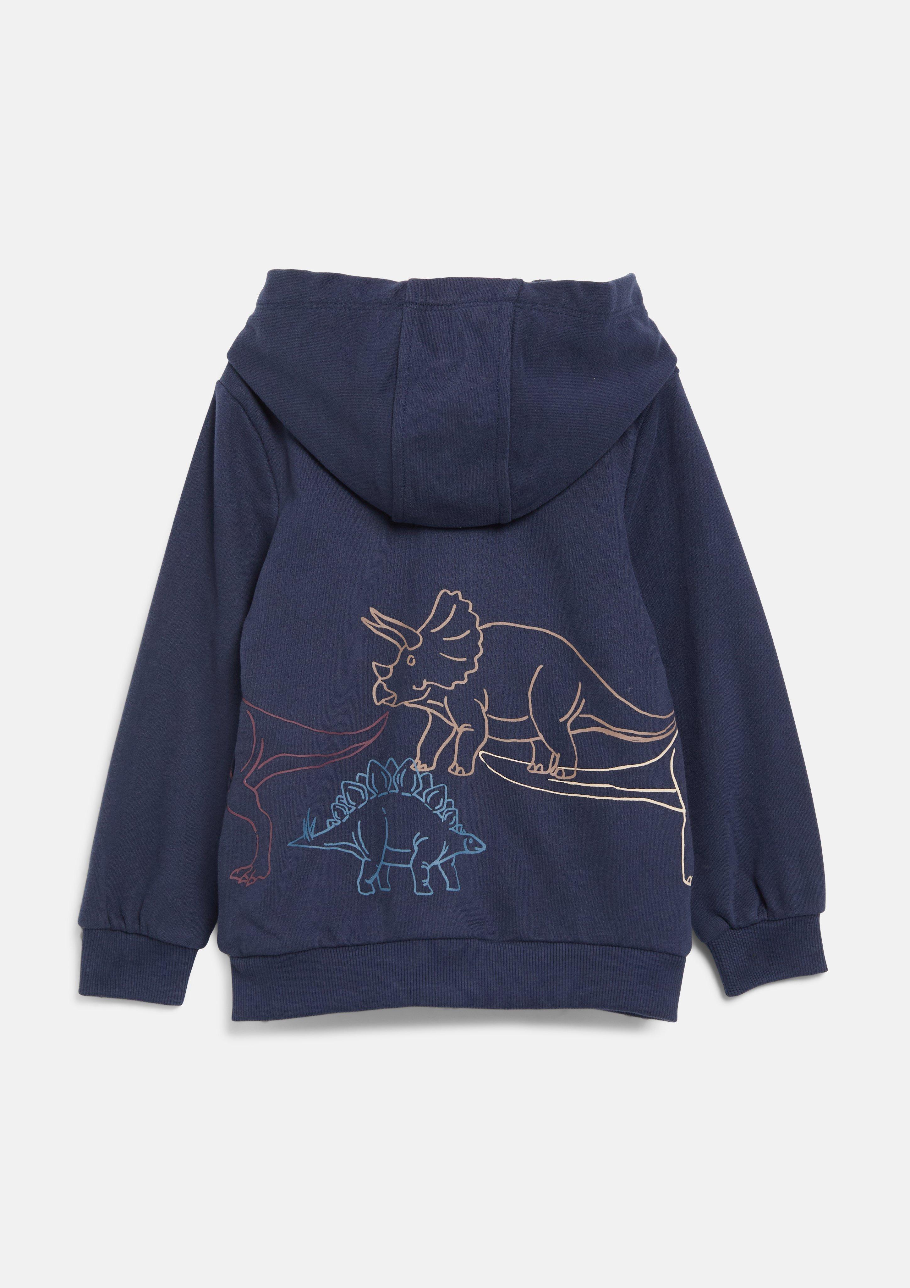 Kinder Sweatjacke mit Kapuze und umlaufendem Dino-Print in blau von s.Oliver