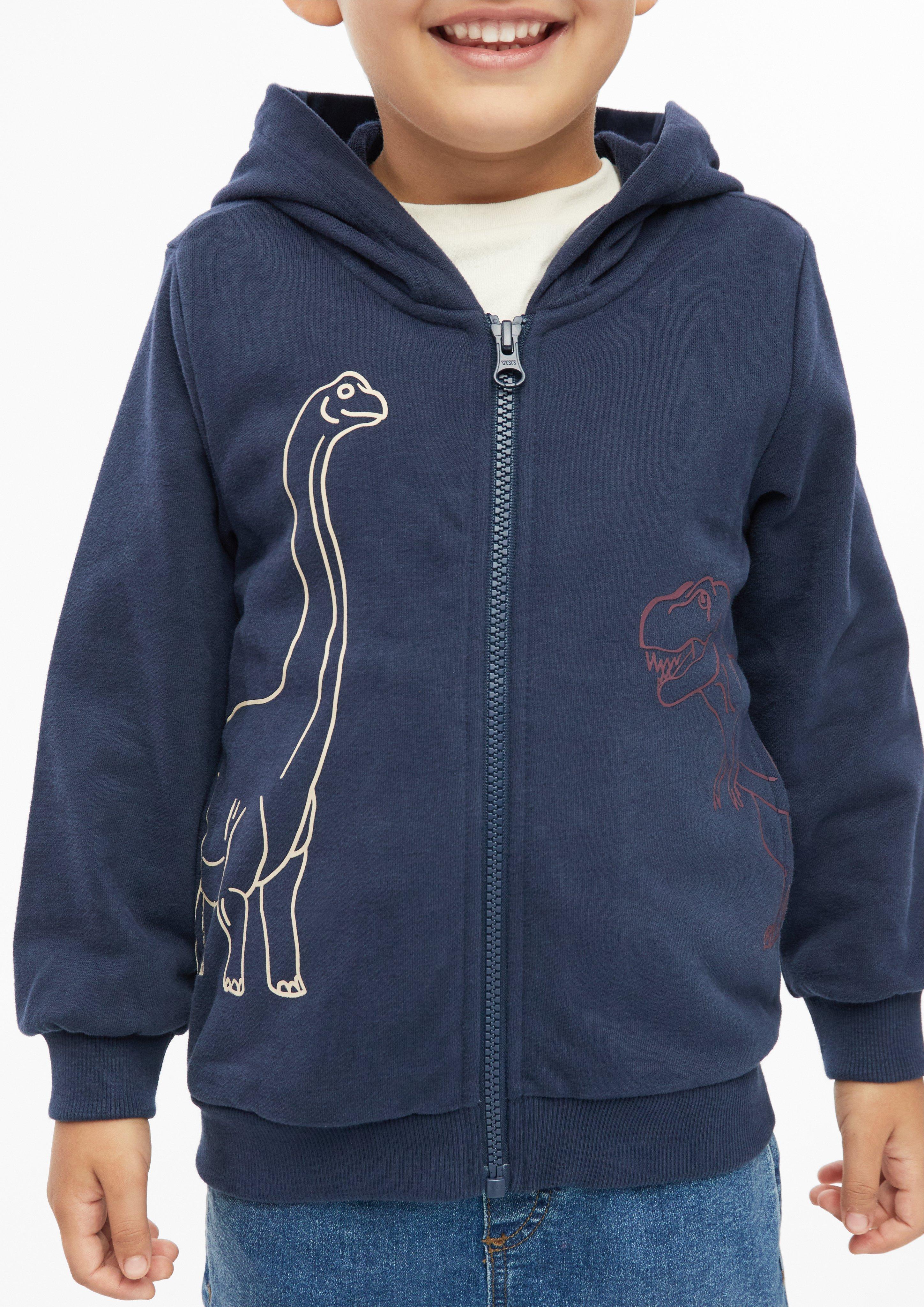 Kinder Sweatjacke mit Kapuze und umlaufendem Dino-Print in blau von s.Oliver