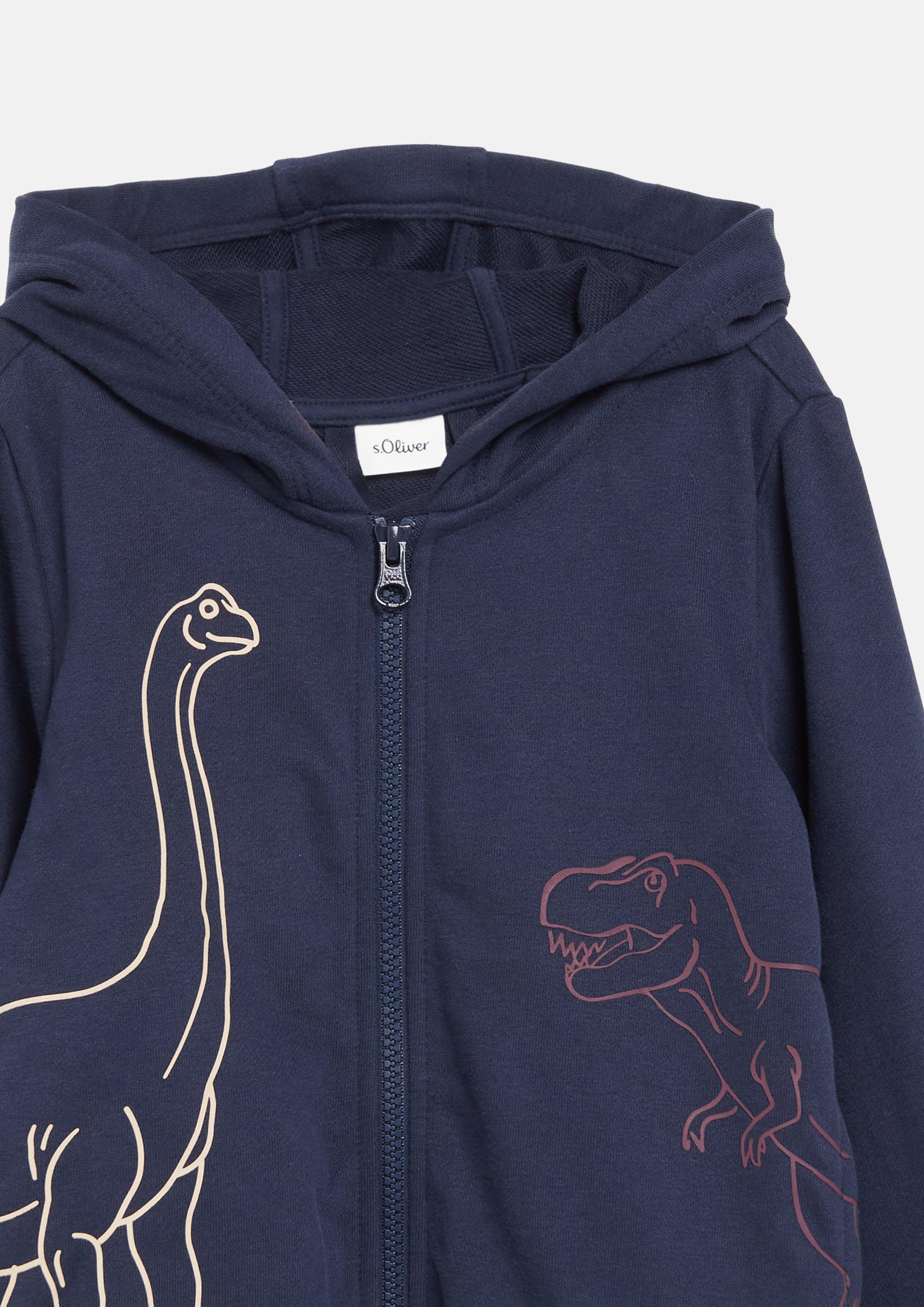 Kinder Sweatjacke mit Kapuze und umlaufendem Dino-Print in blau von s.Oliver