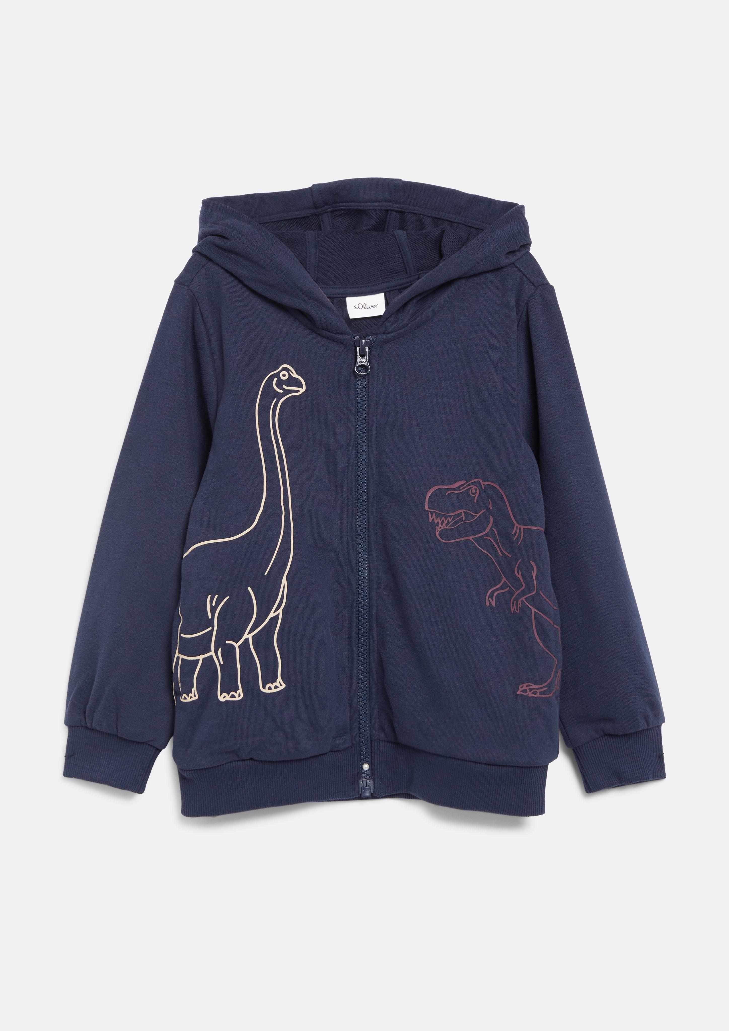 Sweatjacke mit Kapuze und umlaufendem Dino-Print in Farbe navy von s.Oliver