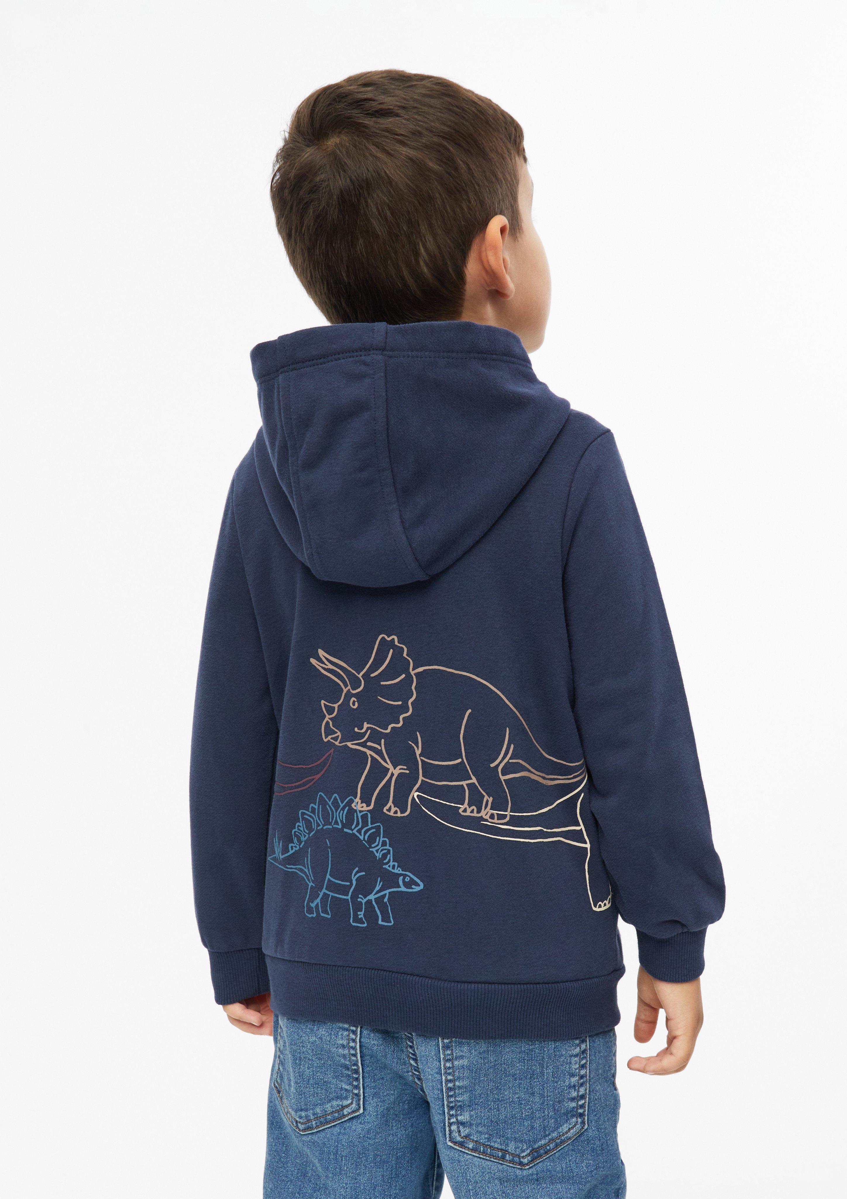 Hooded sweatshirt with all-over dinosaur print in navy by s.Oliver