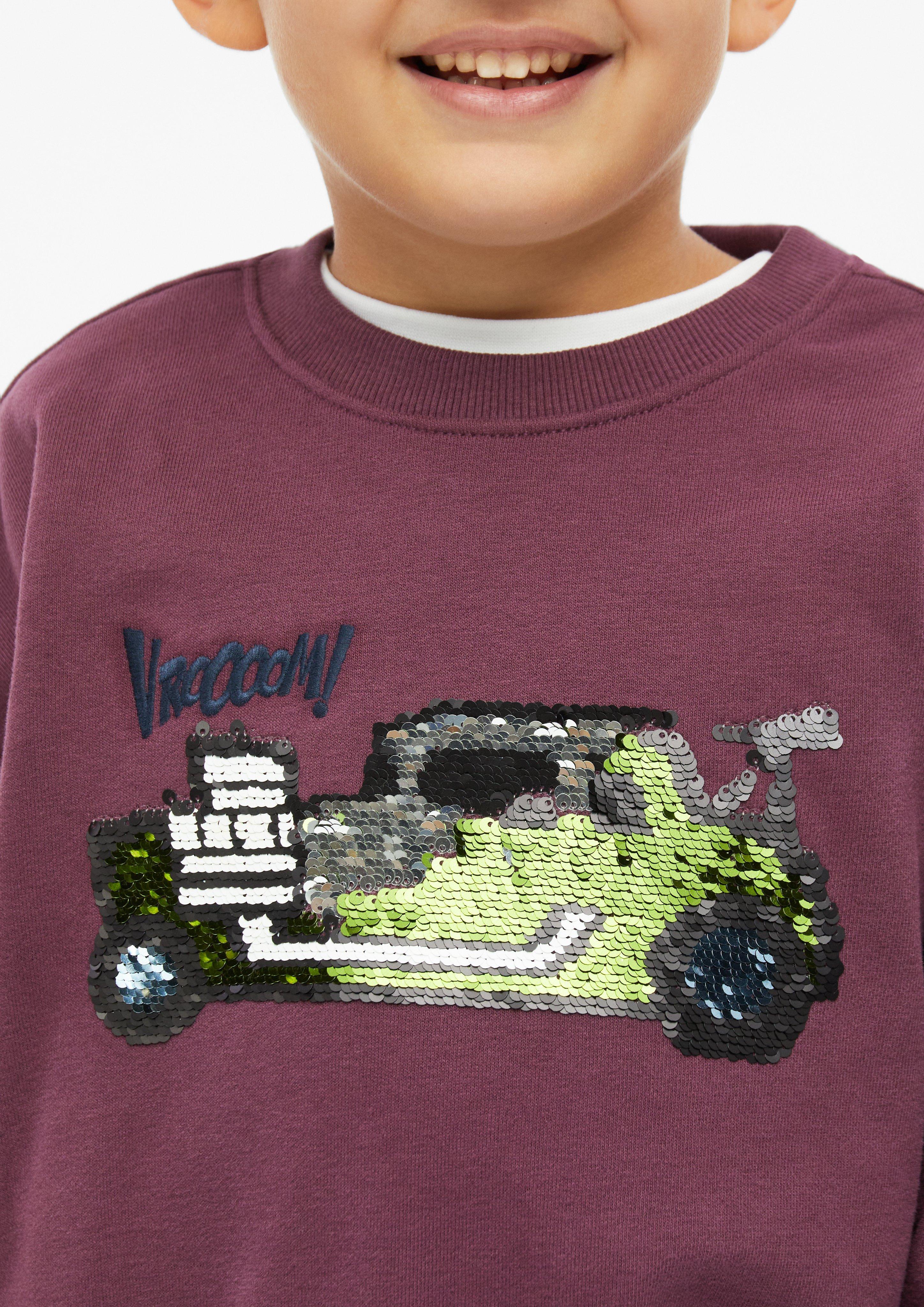 Kinder Oversize-Sweatshirt mit Wendepailletten und Stickerei in rot von s.Oliver