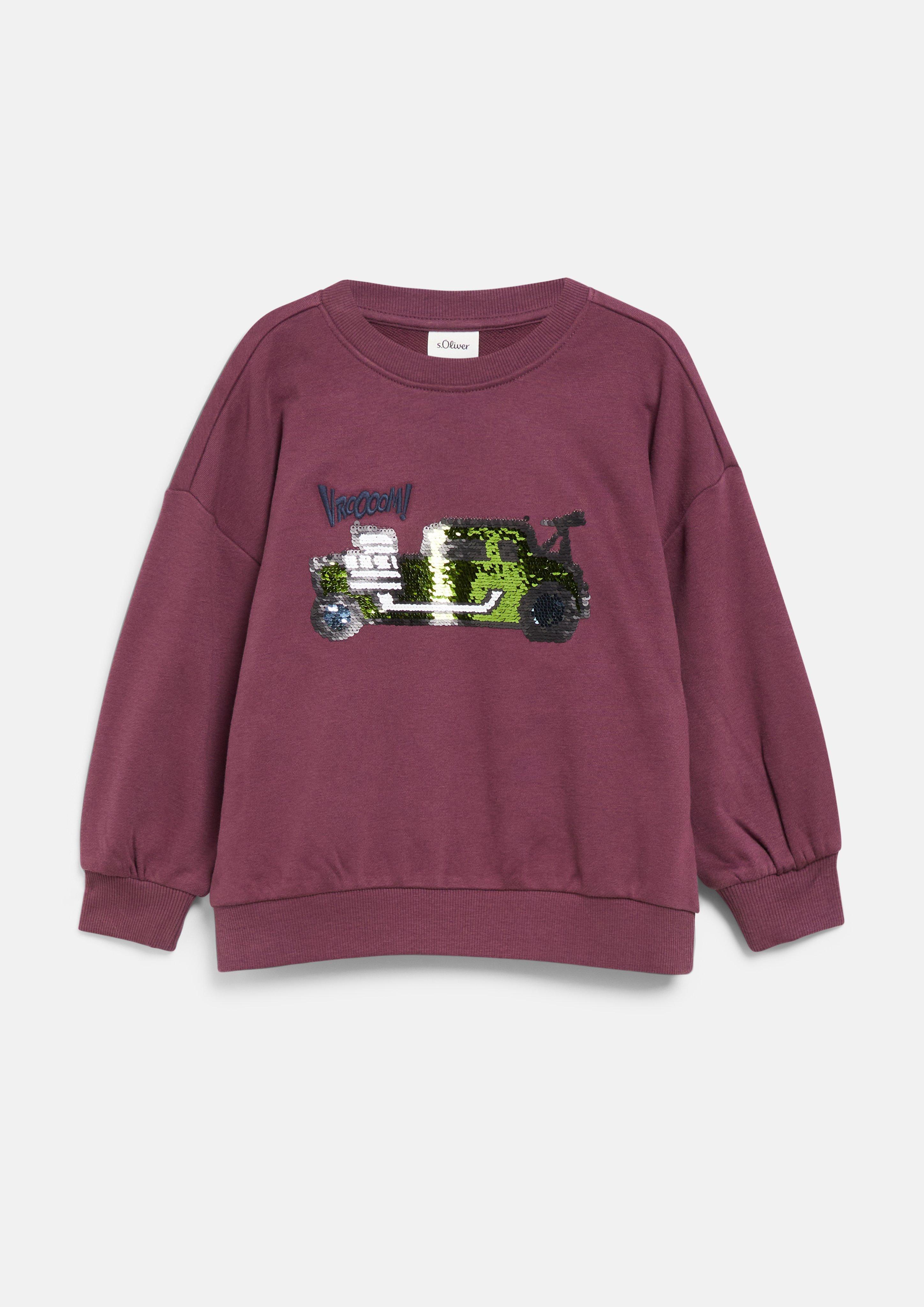 Junior Oversized sweatshirt met omkeerbare pailletten en borduursel in bordeaux van s.Oliver