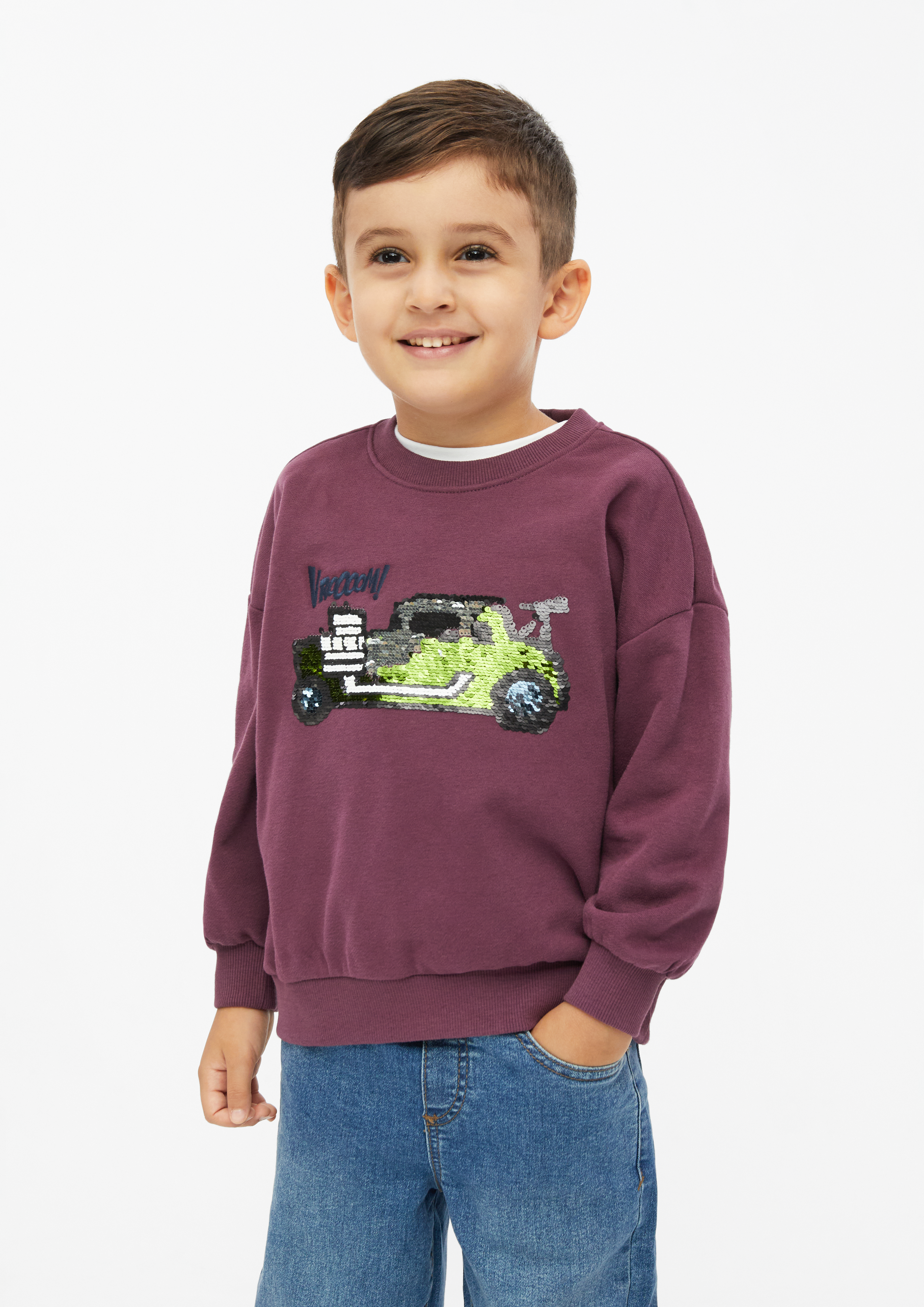 Oversized sweatshirt met omkeerbare pailletten en borduursel in bordeaux van s.Oliver