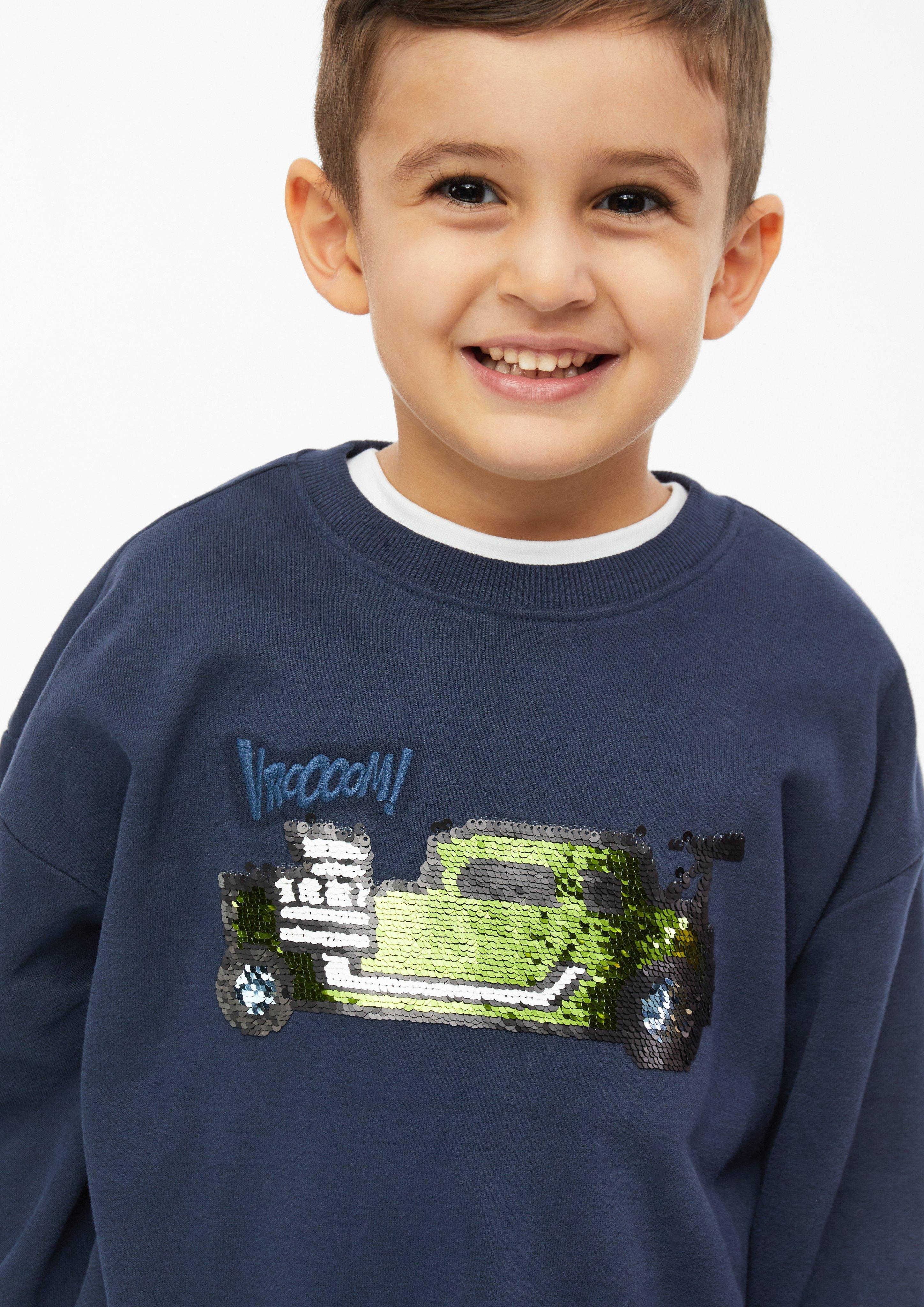 Junior Oversized sweatshirt met omkeerbare pailletten en borduursel in blauw van s.Oliver
