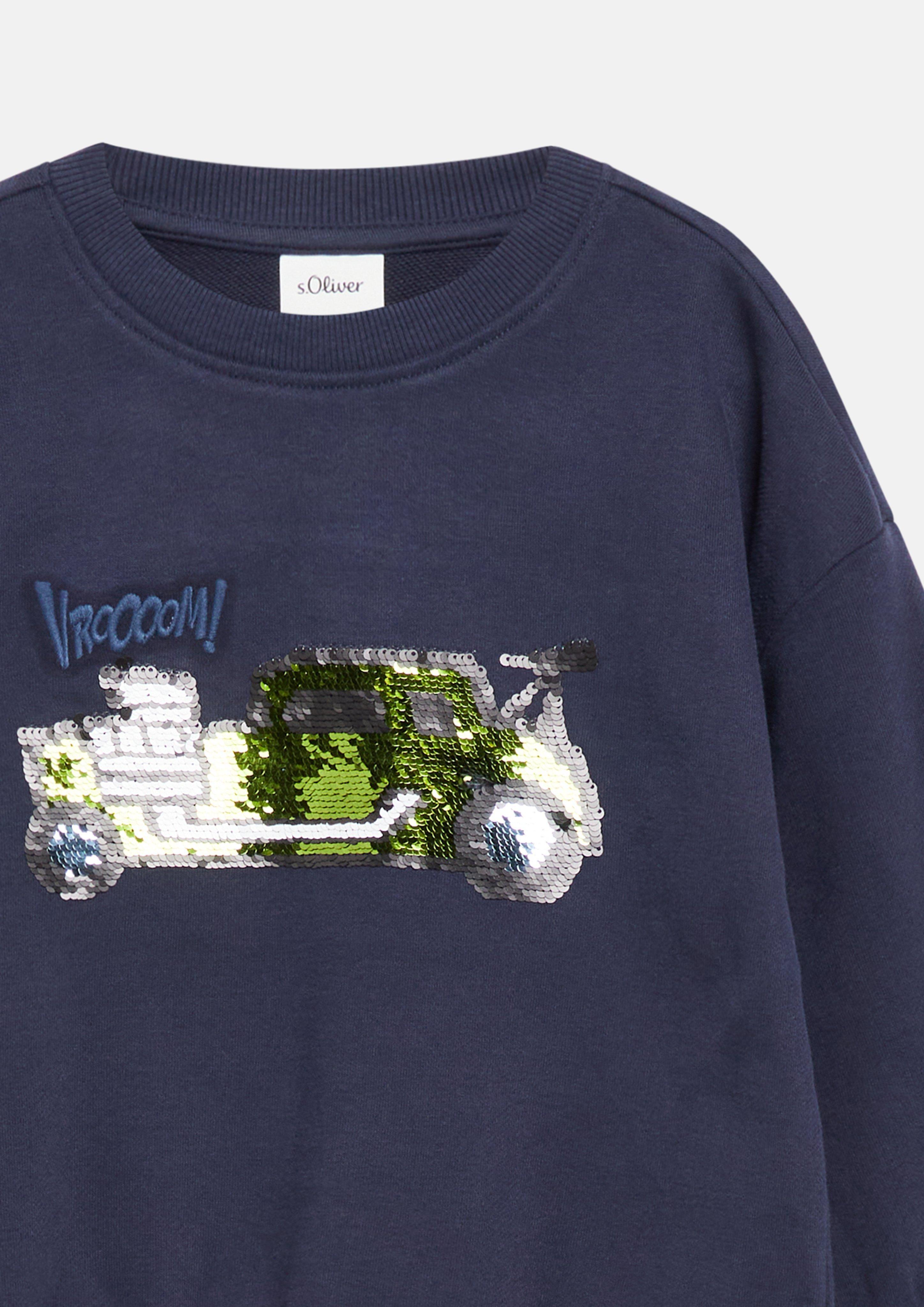 Junior Oversized sweatshirt met omkeerbare pailletten en borduursel in blauw van s.Oliver