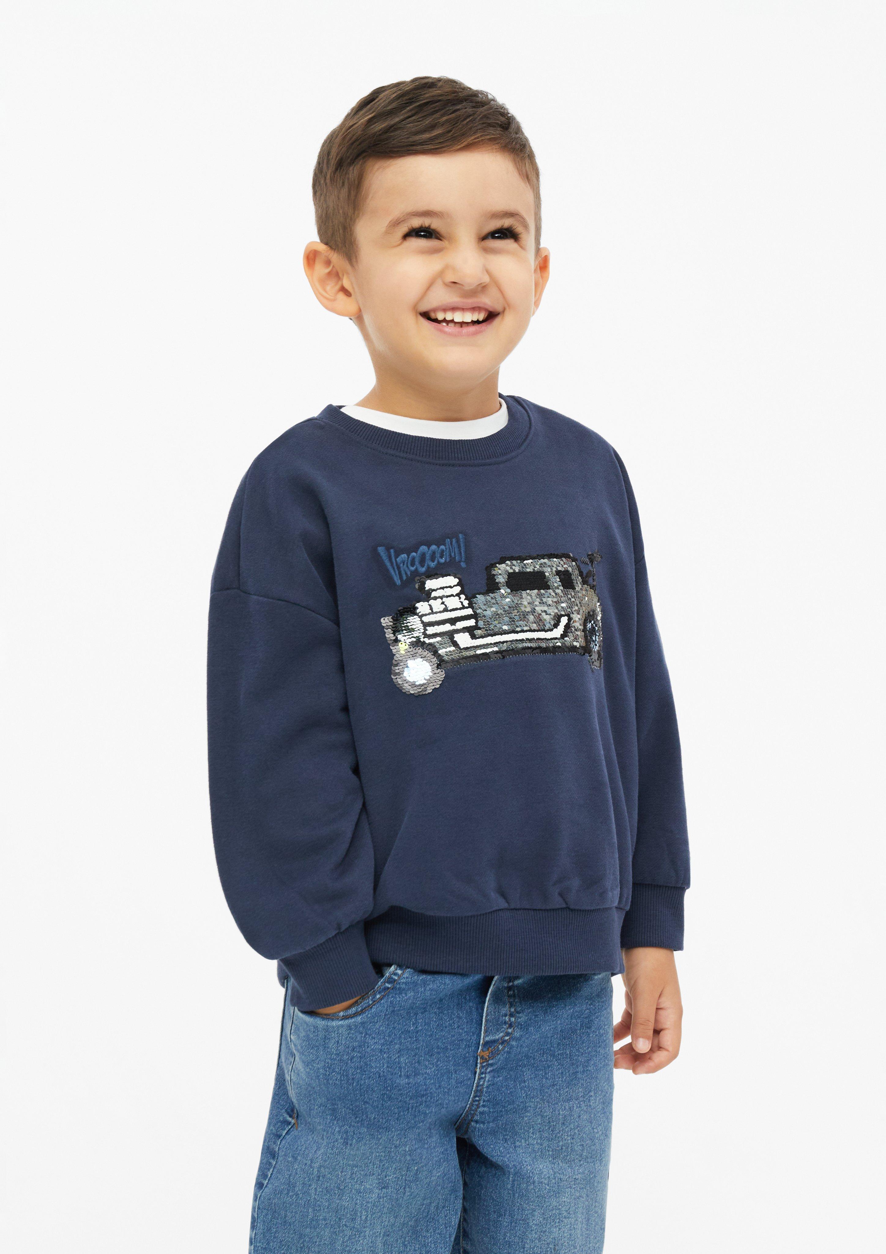Oversized sweatshirt met omkeerbare pailletten en borduursel in navy van s.Oliver