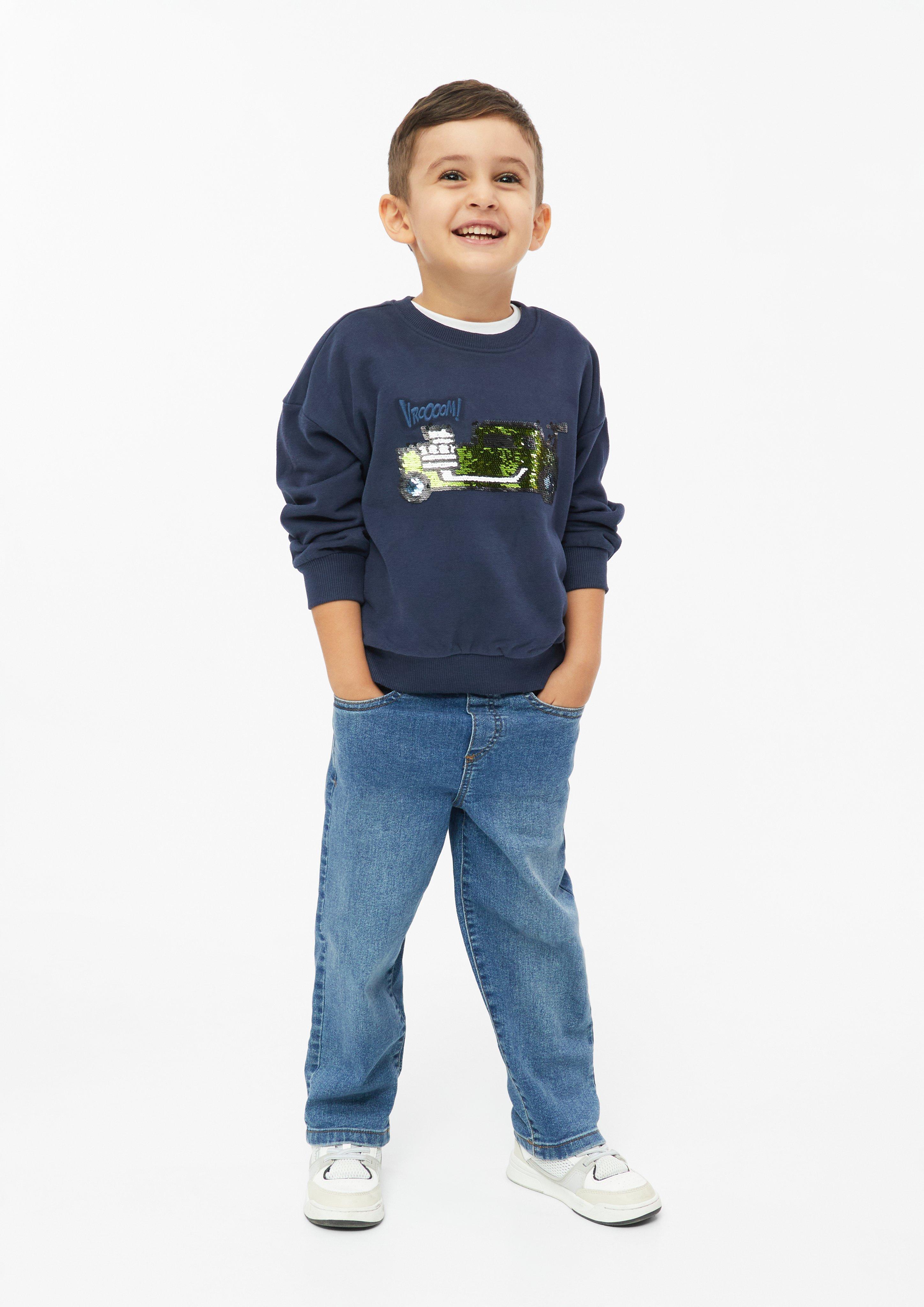 Junior Oversized sweatshirt met omkeerbare pailletten en borduursel in blauw van s.Oliver