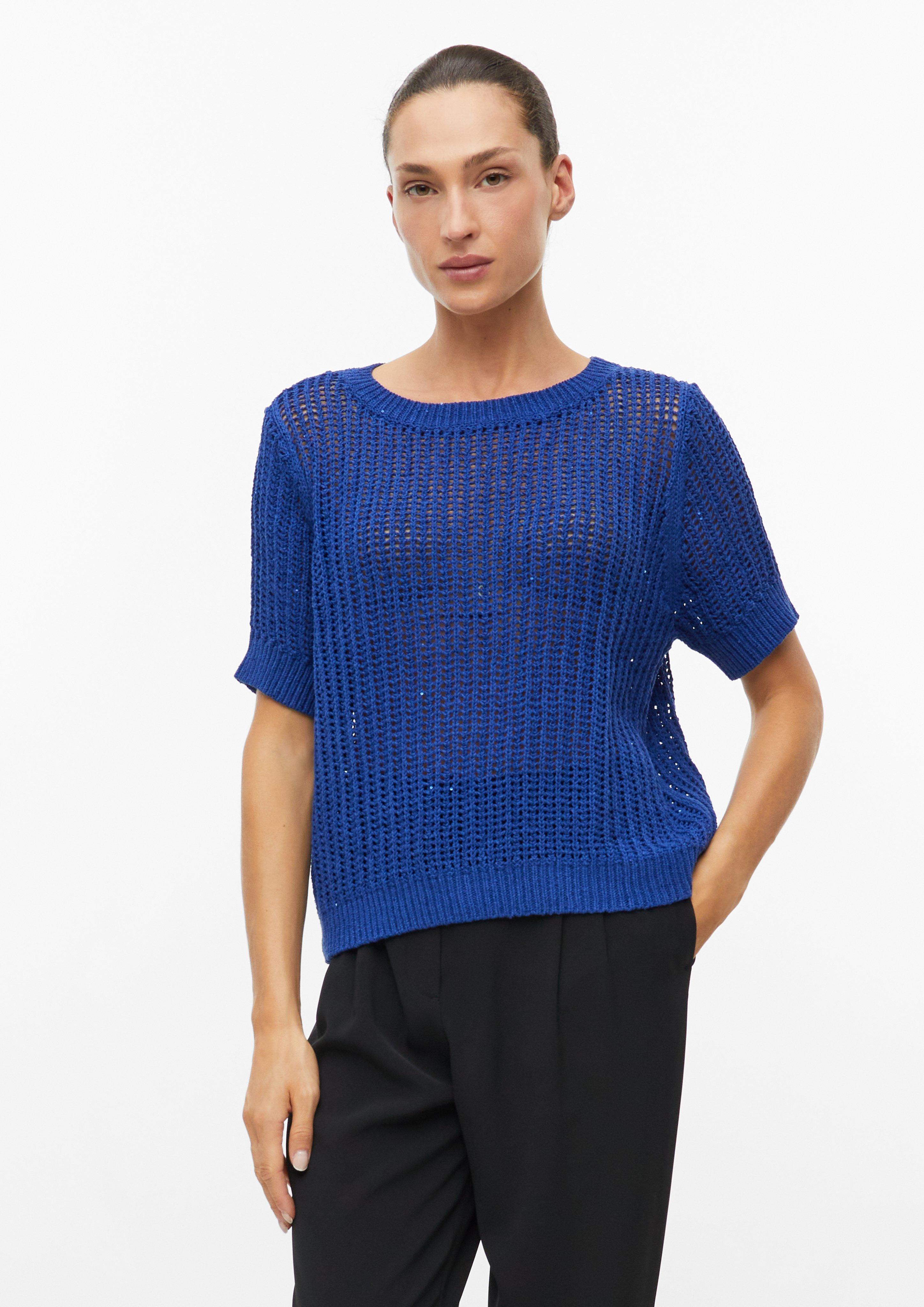 Pull à manches courtes légèrement transparent, avec motif ajouré et paillettes en bleu roi de s.Oliver BLACK LABEL