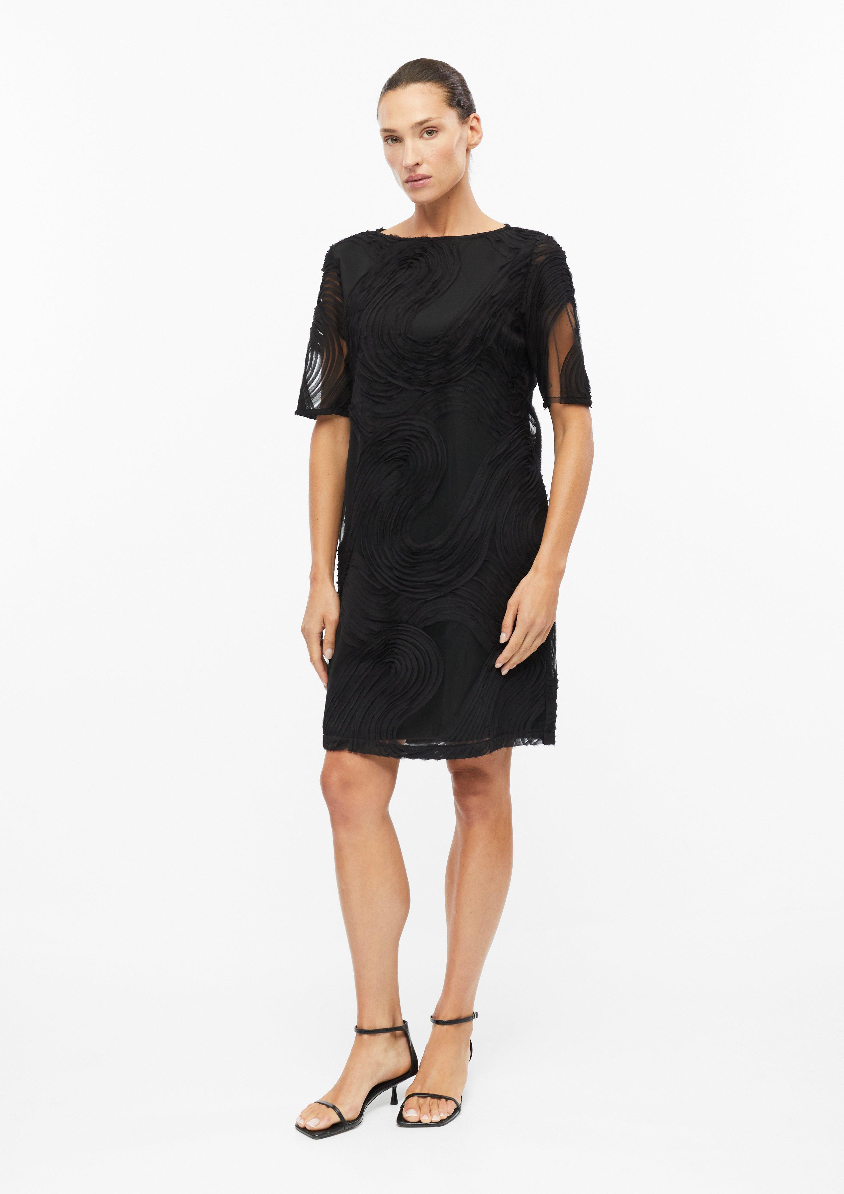 Women Dress with a boat neckline and a wavy chiffon pattern in black by s.Oliver BLACK LABEL