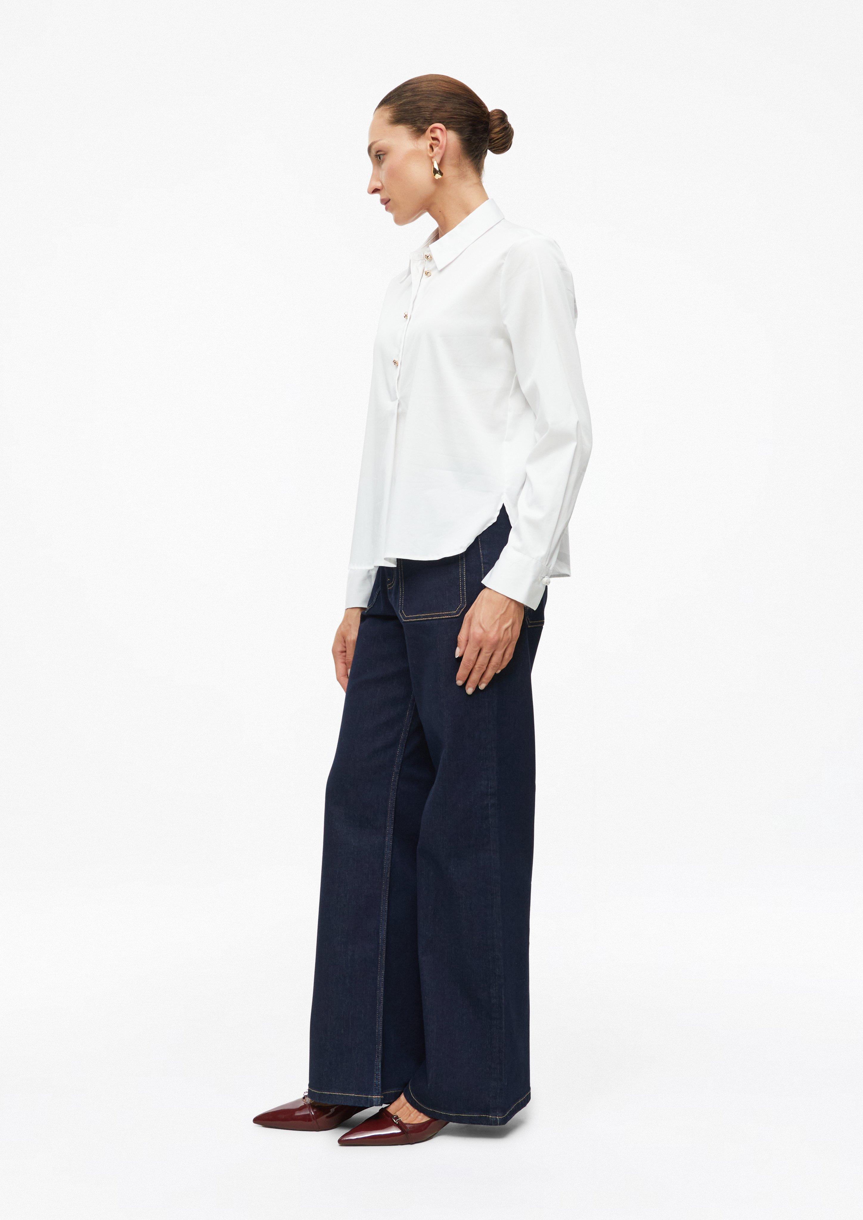 Damen Bluse mit Hemdkragen und Zierknopf-Details in weiß von s.Oliver BLACK LABEL