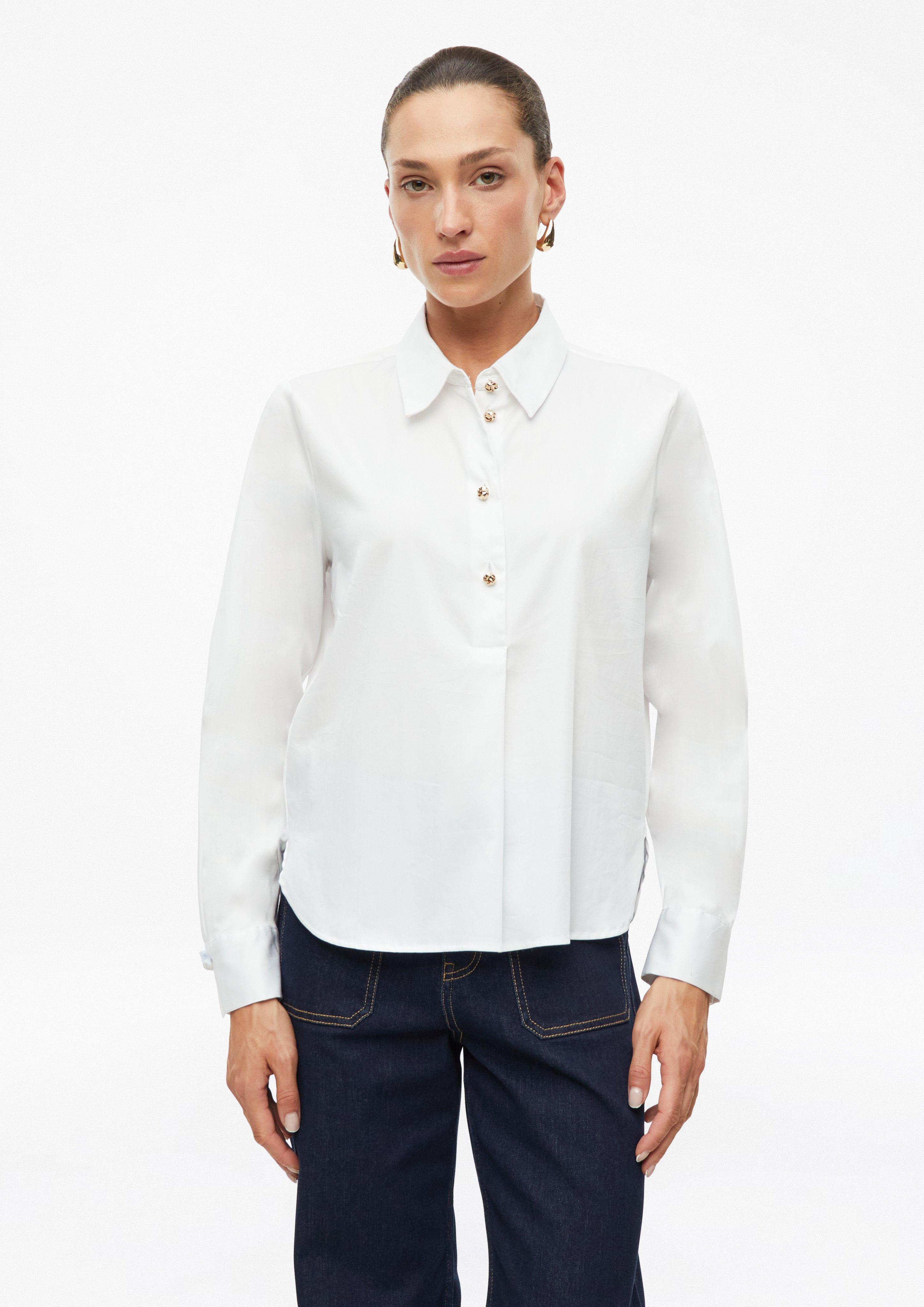 Blouse with a shirt collar and decorative button details in white by s.Oliver BLACK LABEL