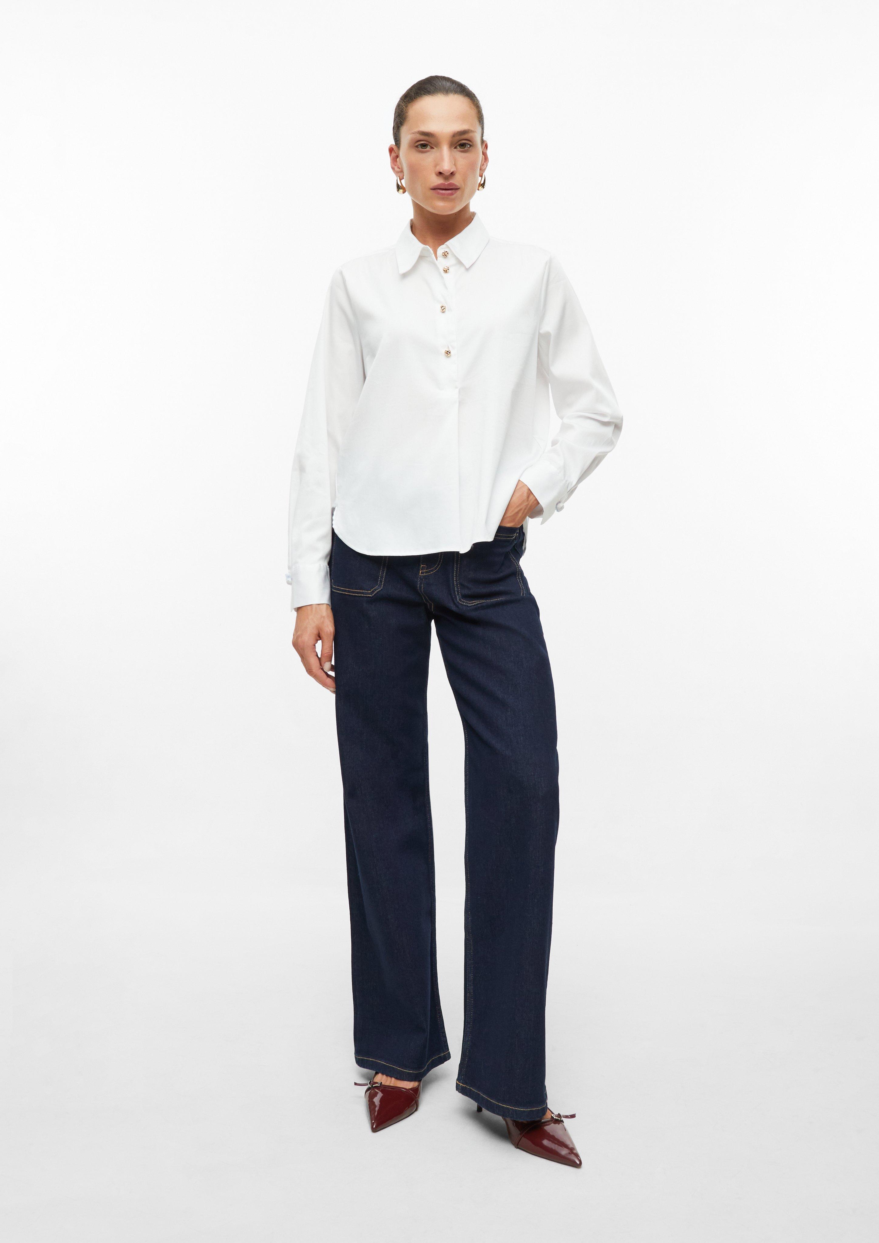 Damen Bluse mit Hemdkragen und Zierknopf-Details in weiß von s.Oliver BLACK LABEL