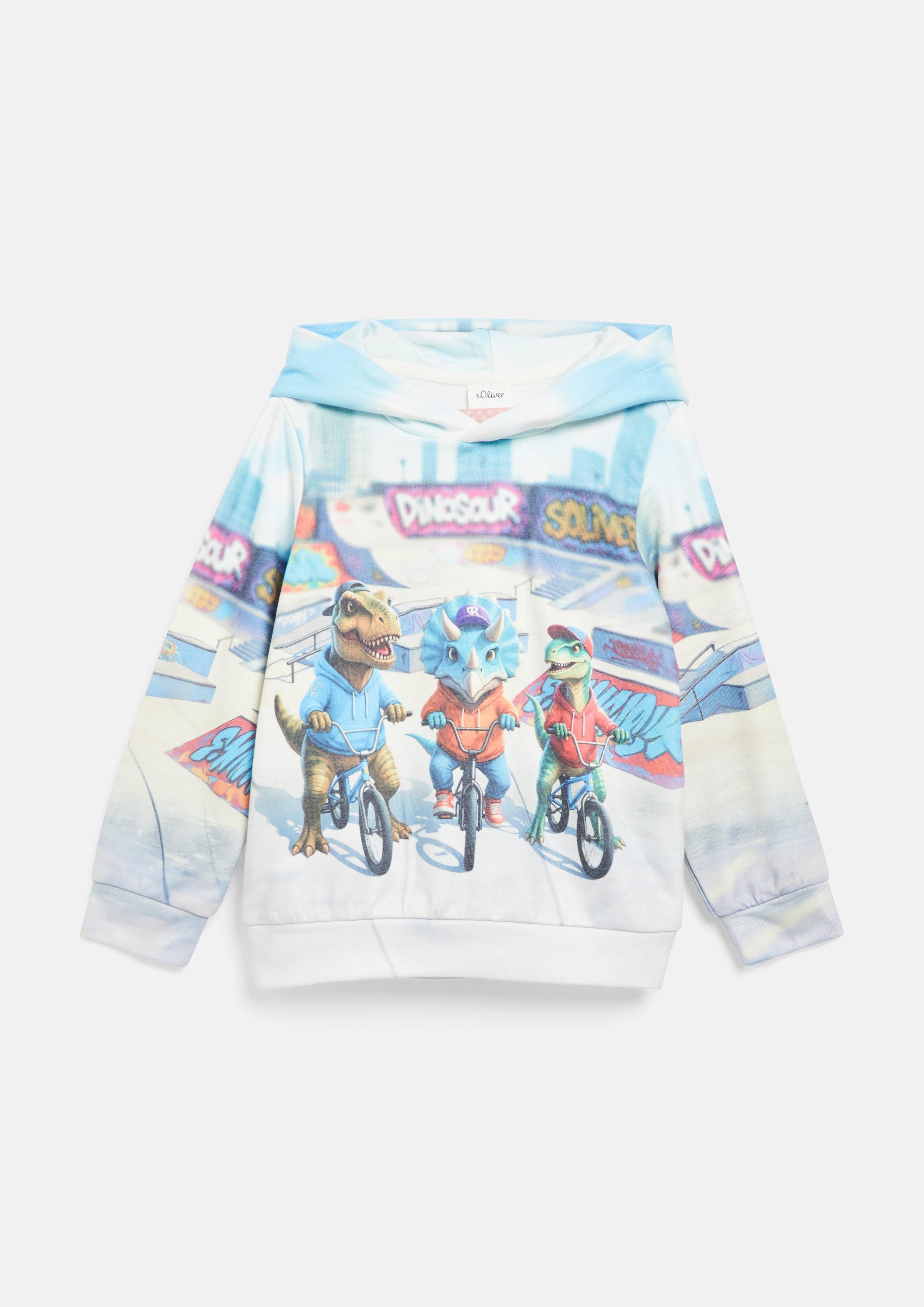 Hoodie mit All-over-Print in Farbe creme von s.Oliver