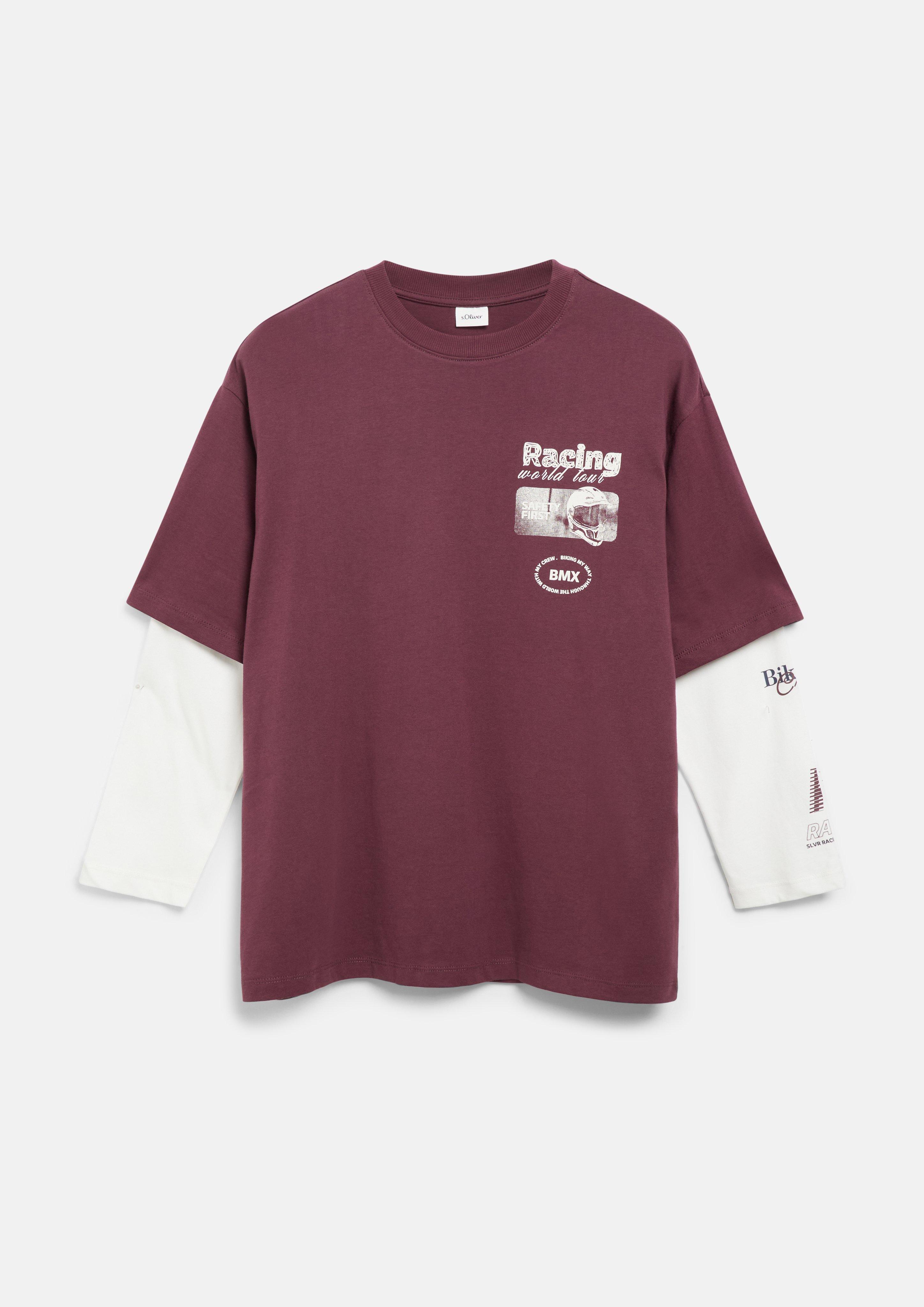 Kinder Oversize Longsleeve im 2in1-Look und Print-Details in bordeaux von s.Oliver