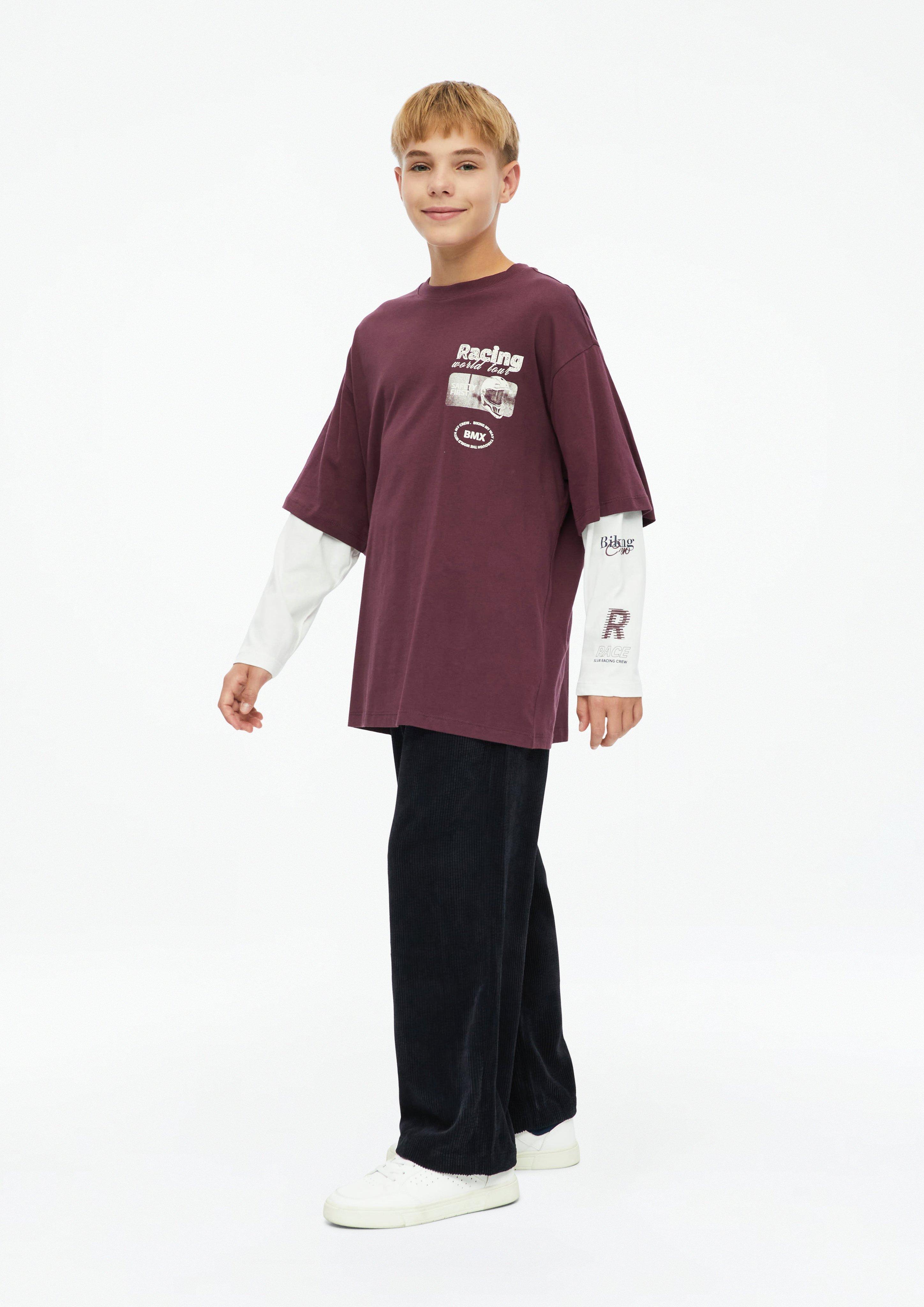 Kids Oversized long-sleeve shirt with a 2-in-1 look and printed details in red by s.Oliver