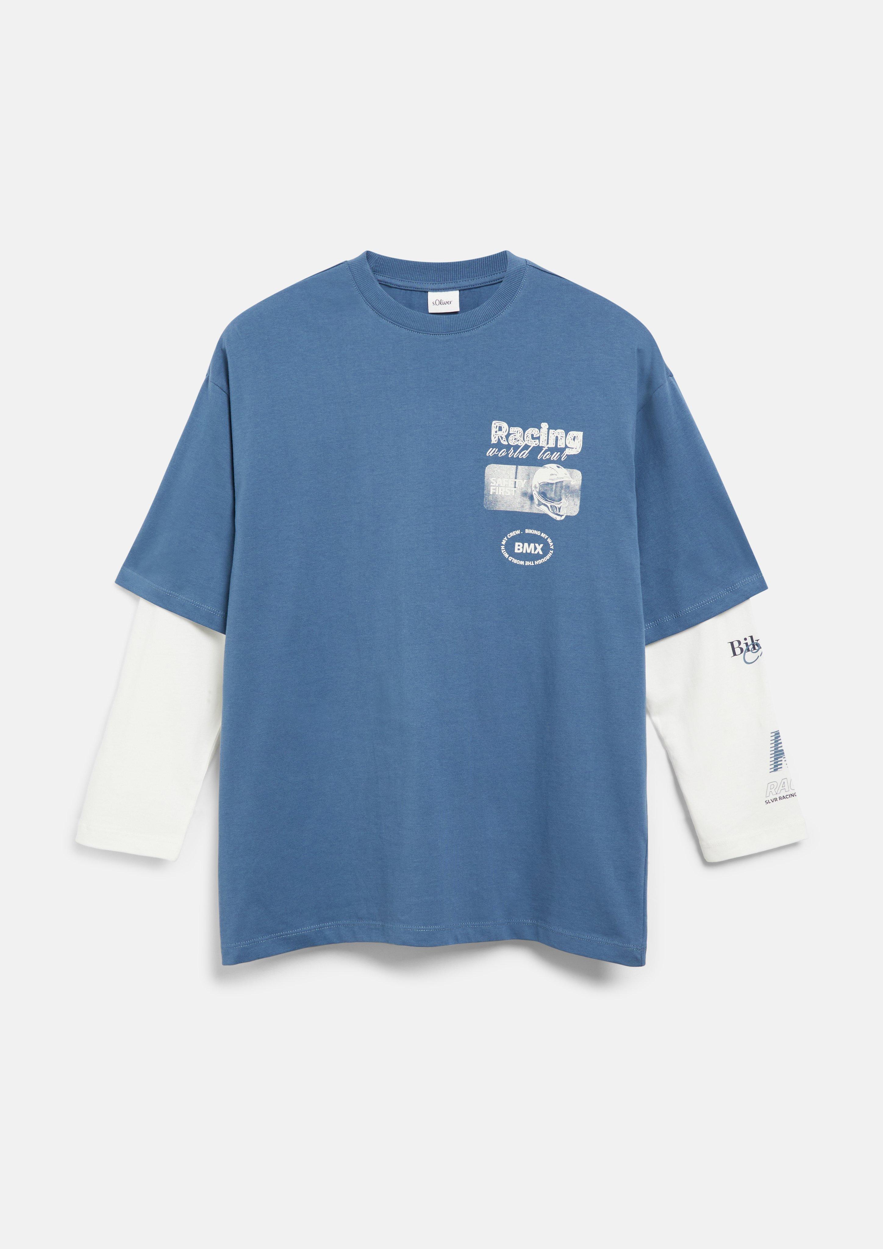 Kinder Oversize Longsleeve im 2in1-Look und Print-Details in blau von s.Oliver