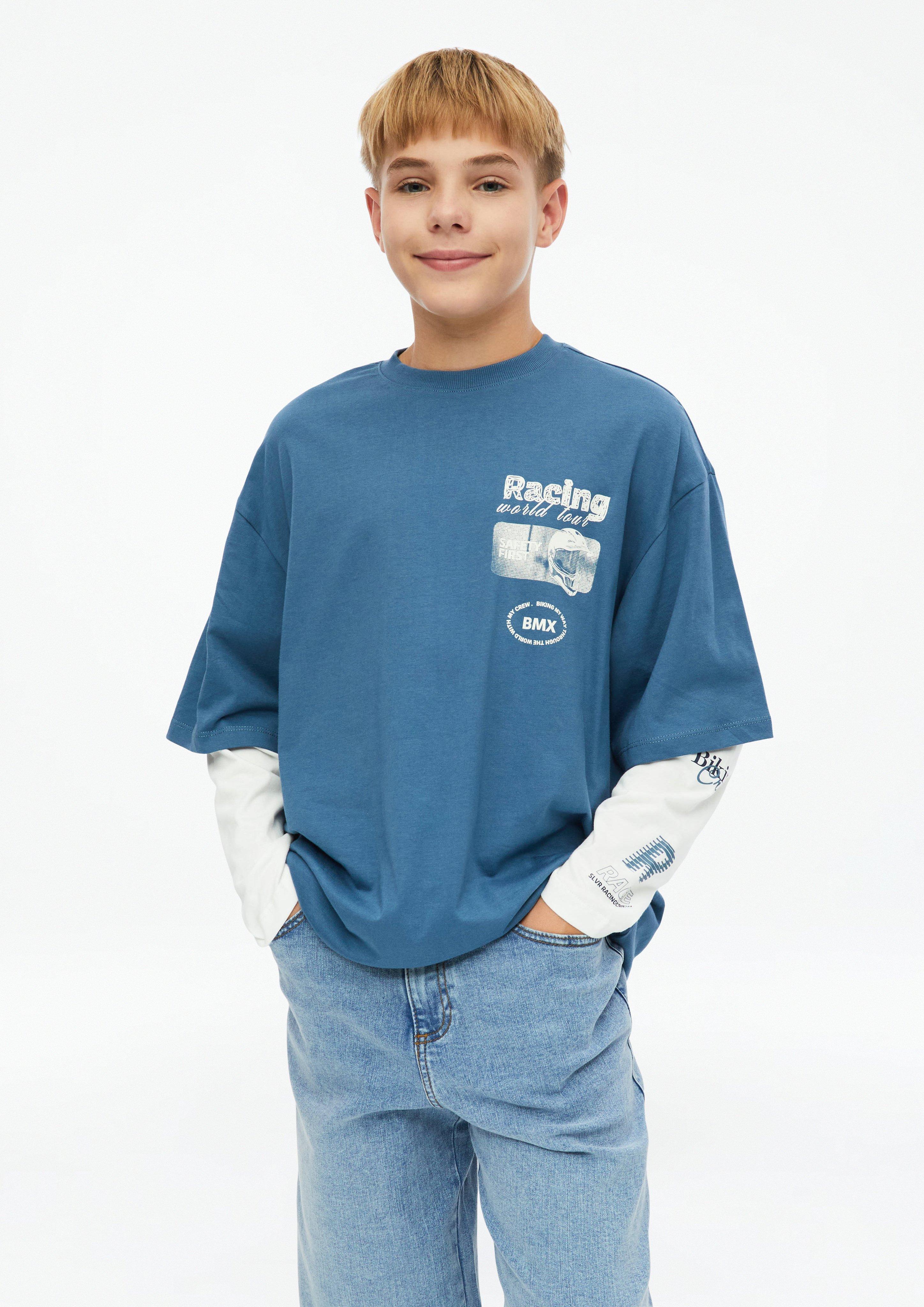T-shirt à manches longues oversize au look 2 en 1 et aux détails imprimés en bleu de s.Oliver
