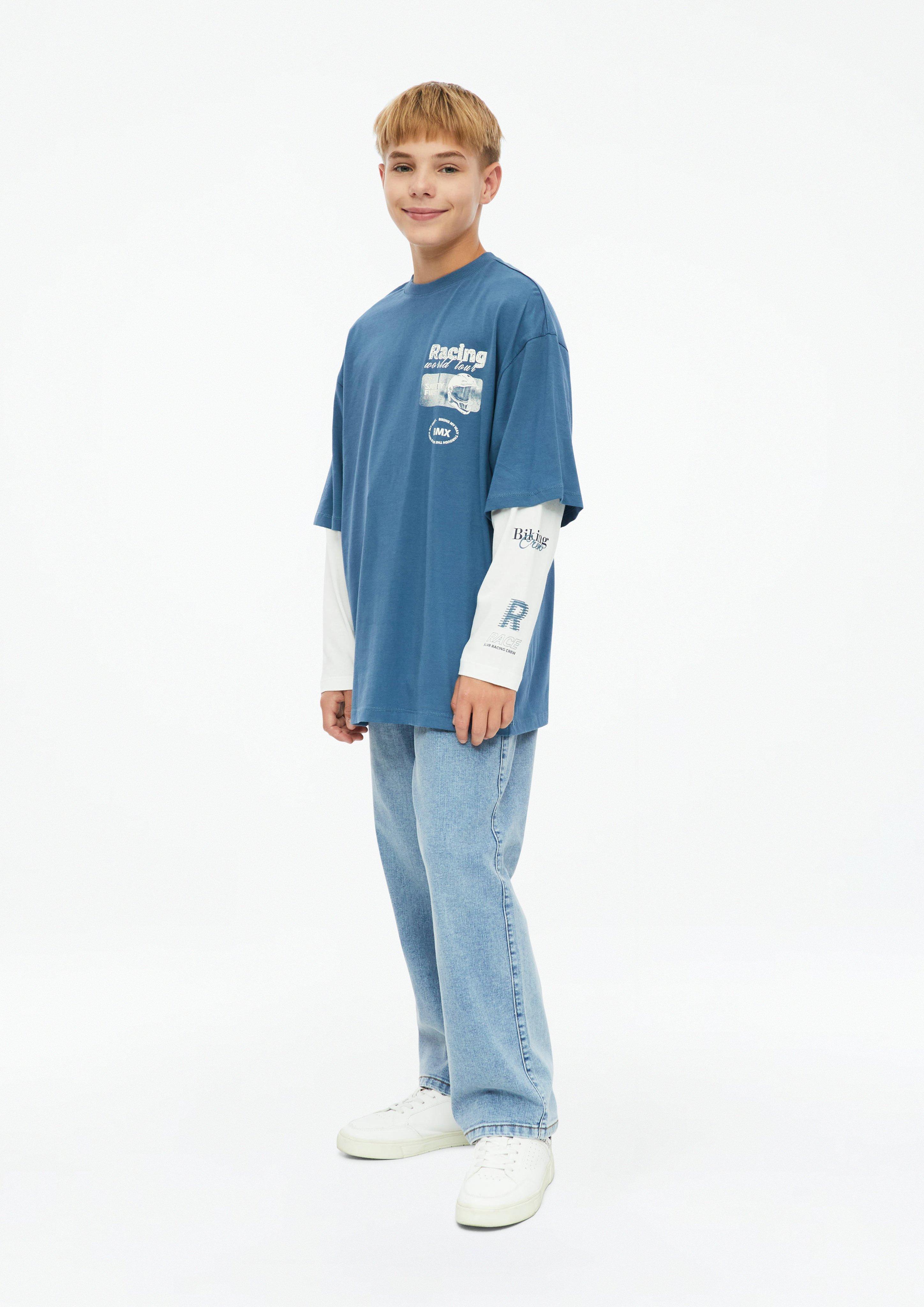Junior Oversized shirt met lange mouwen in 2-in-1-look en printdetails in blauw van s.Oliver