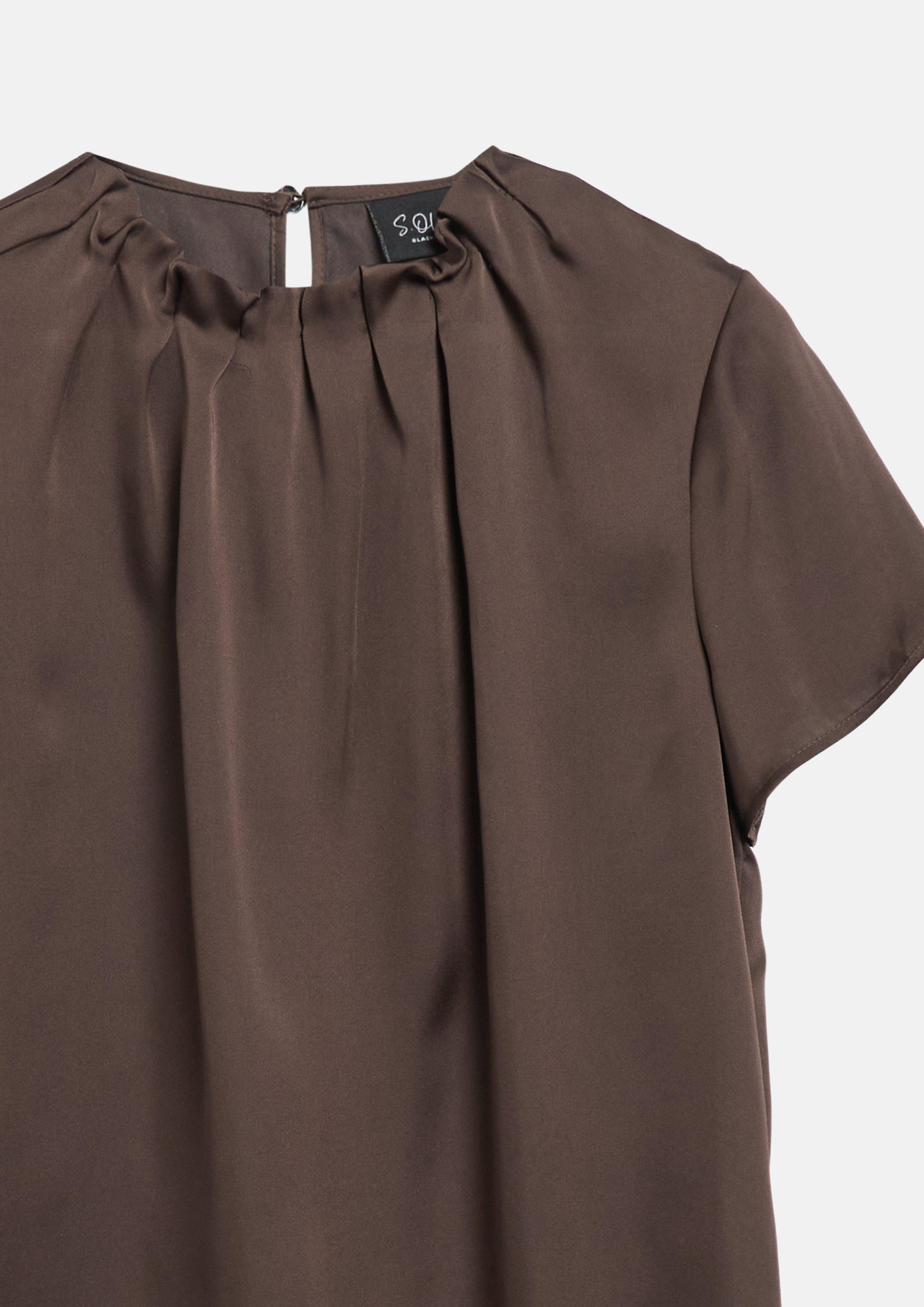 Ženske Satinirana bluza z nagubanim detajlom in zapenjanjem na gumbe v barvi rjava od s.Oliver BLACK LABEL