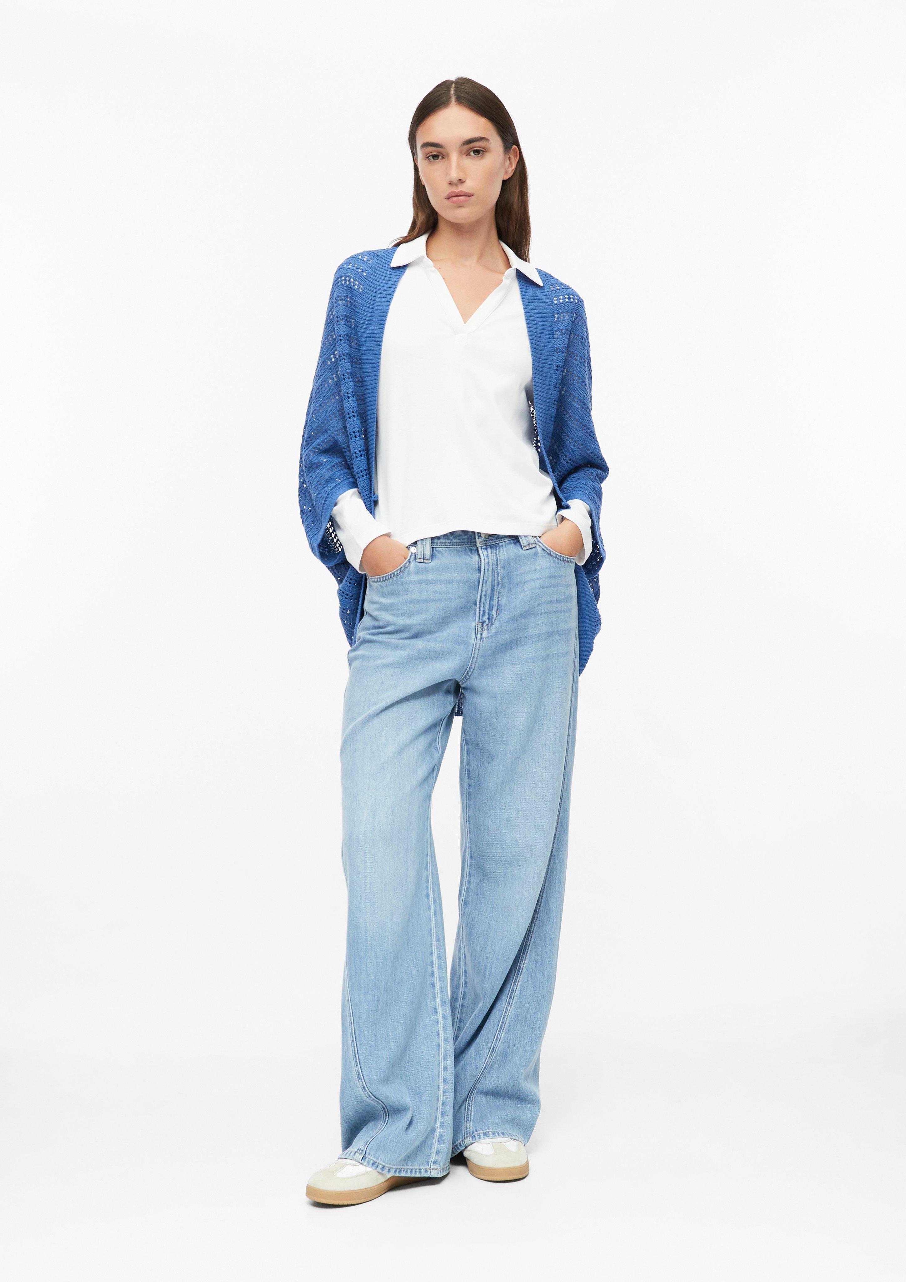 Dames Poncho voor binnen van ajourbreisel in blauw van s.Oliver