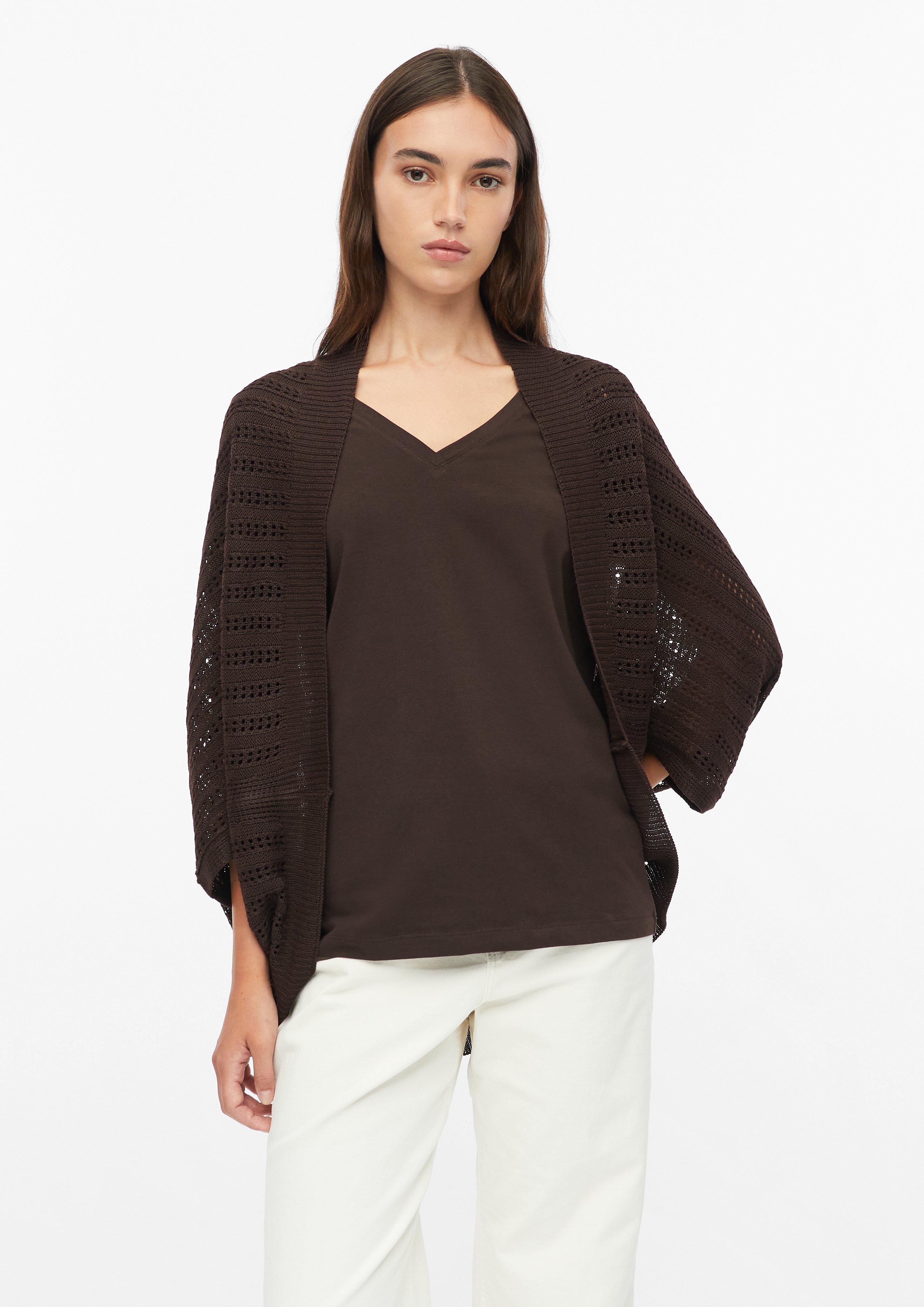 Poncho voor binnen van ajourbreisel in donkerbruin van s.Oliver