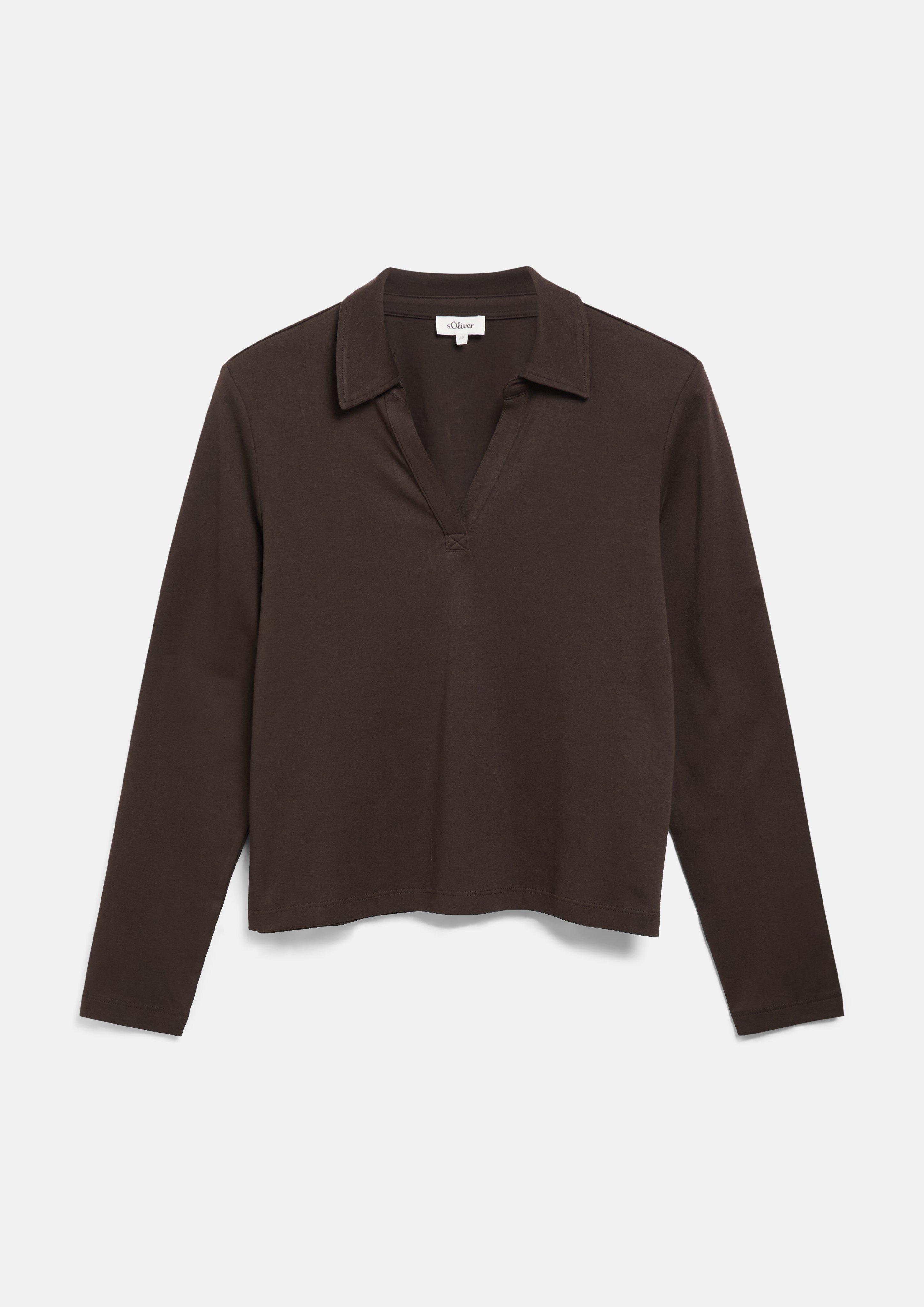 Women Interlock Shirt with Polo Collar in dark brown by s.Oliver