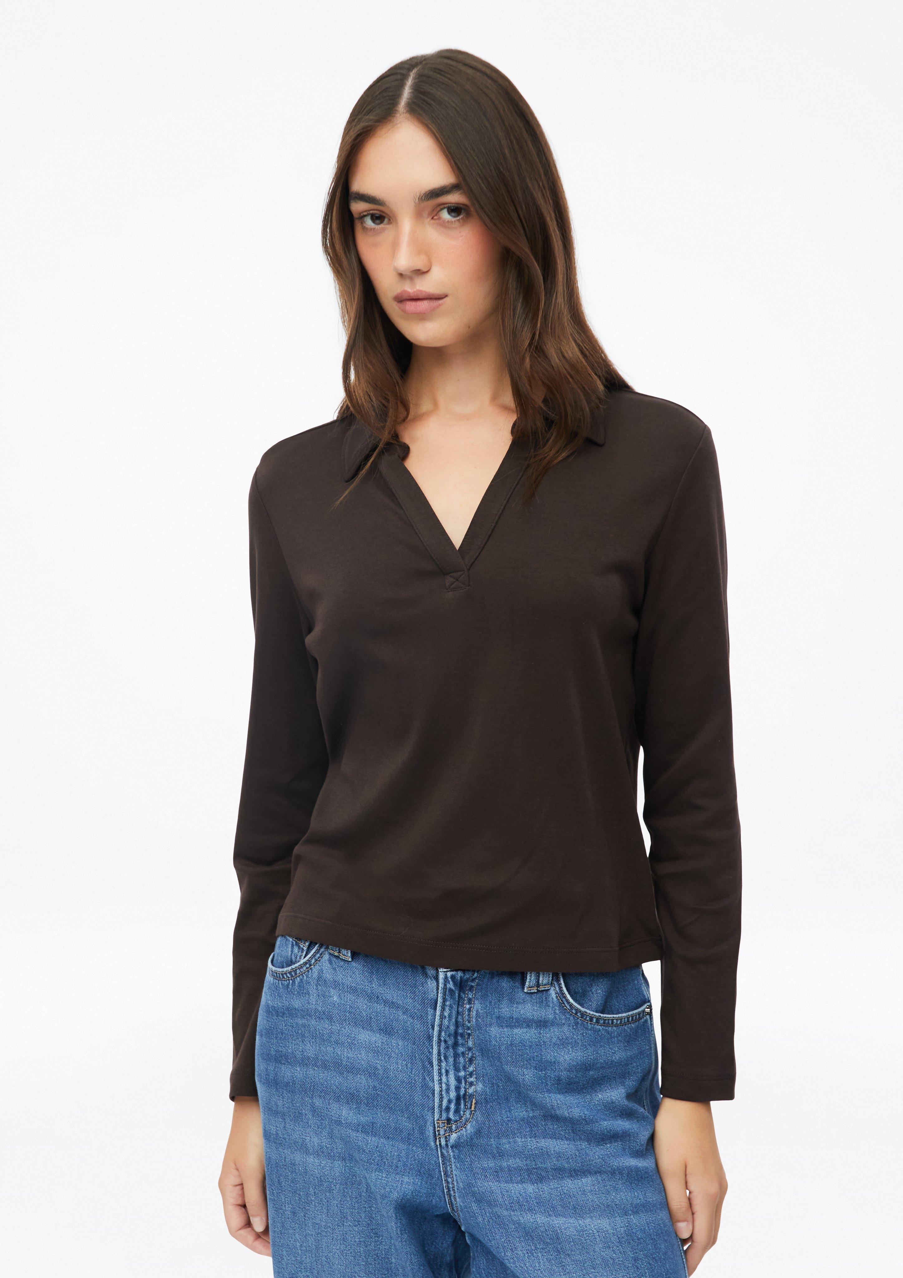 T-shirt en interlock à col polo en marron foncé de s.Oliver