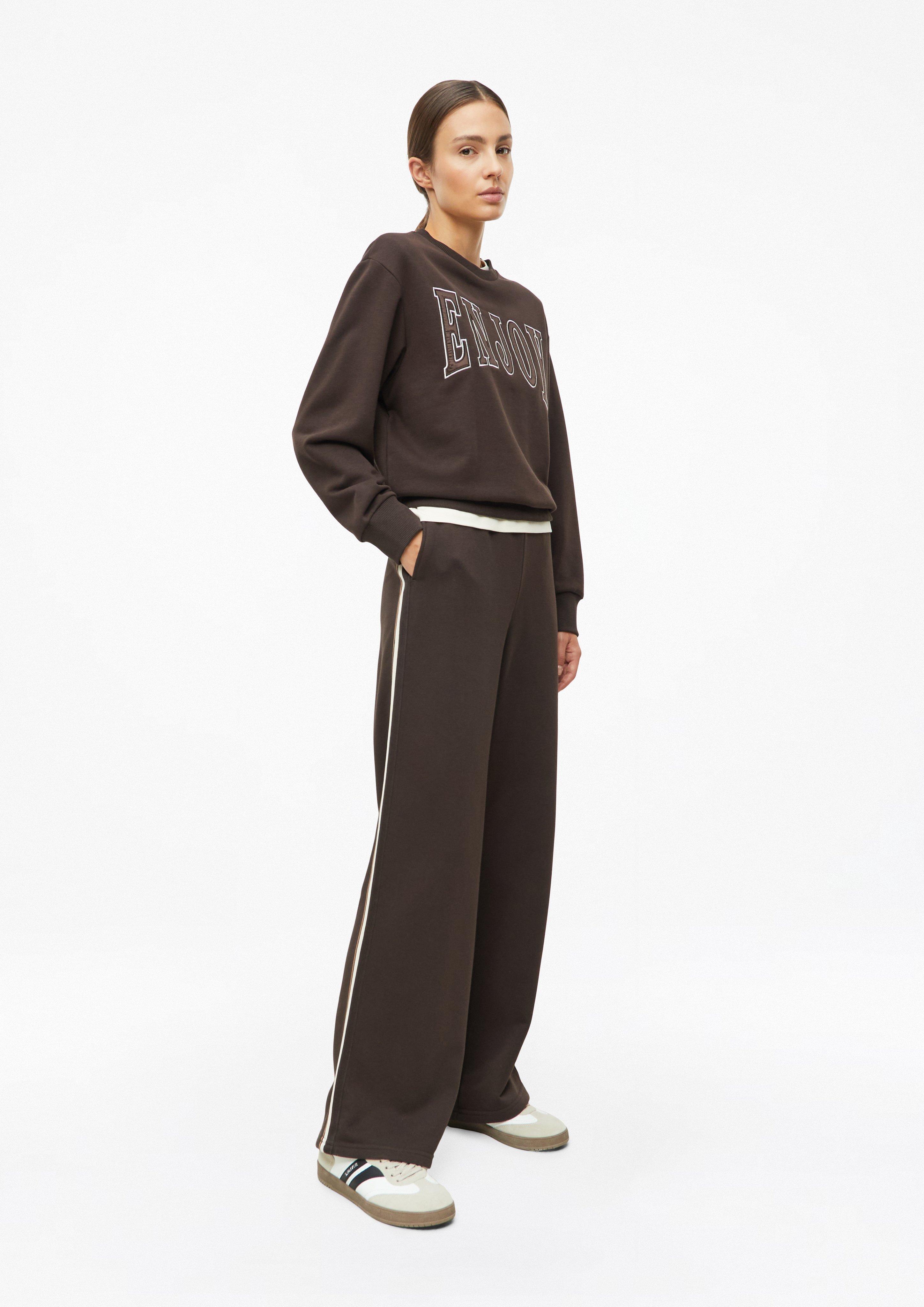 Femmes Pantalon à jambes larges en jersey interlock en brun de s.Oliver