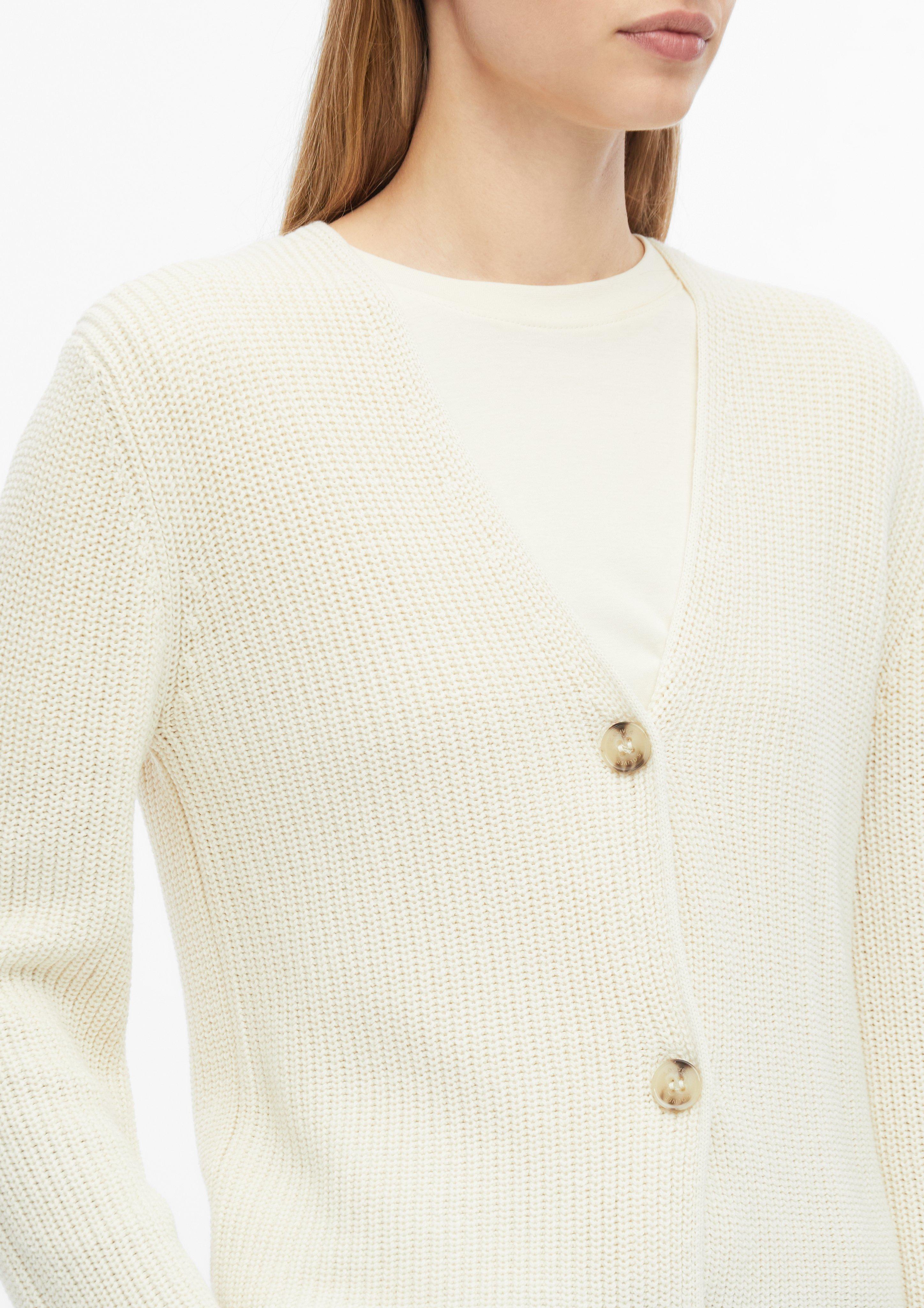 Women V-neck cardigan made of a cotton blend in cream by s.Oliver