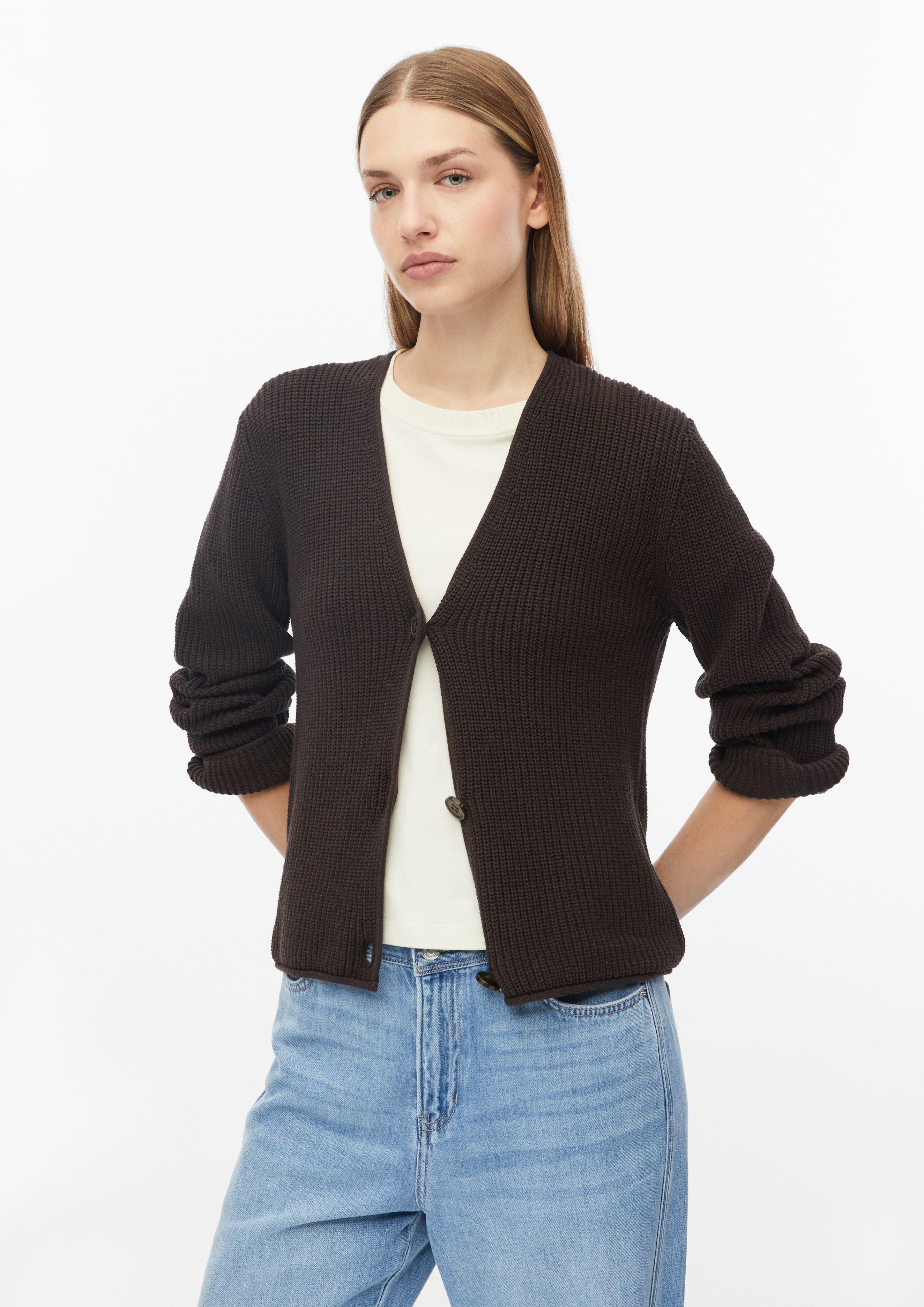 Damen Strickjacke mit V-Ausschnitt aus Baumwollmix in dunkelbraun von s.Oliver