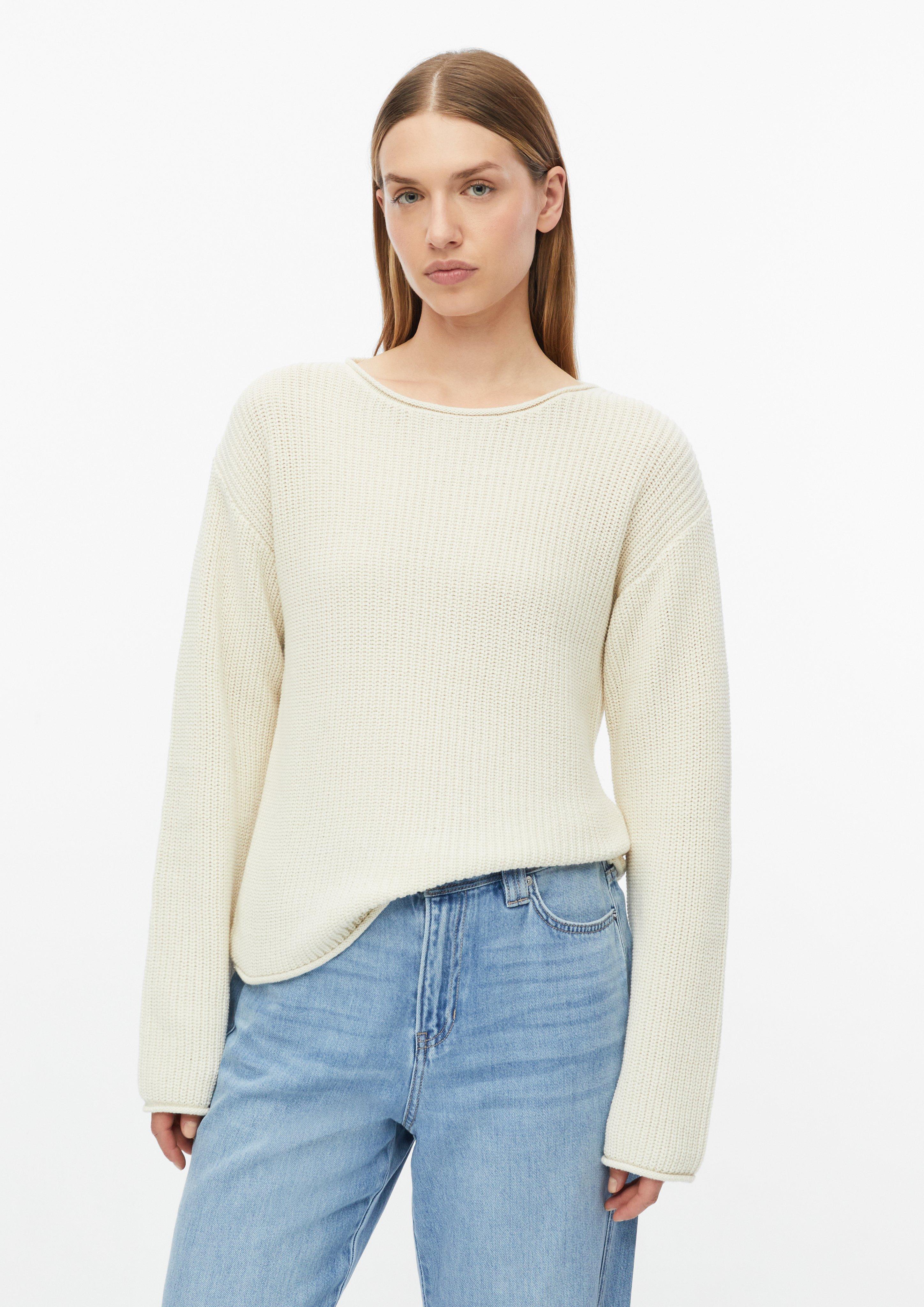Damen Gerippter Strickpullover mit Rollsaum in helles beige von s.Oliver