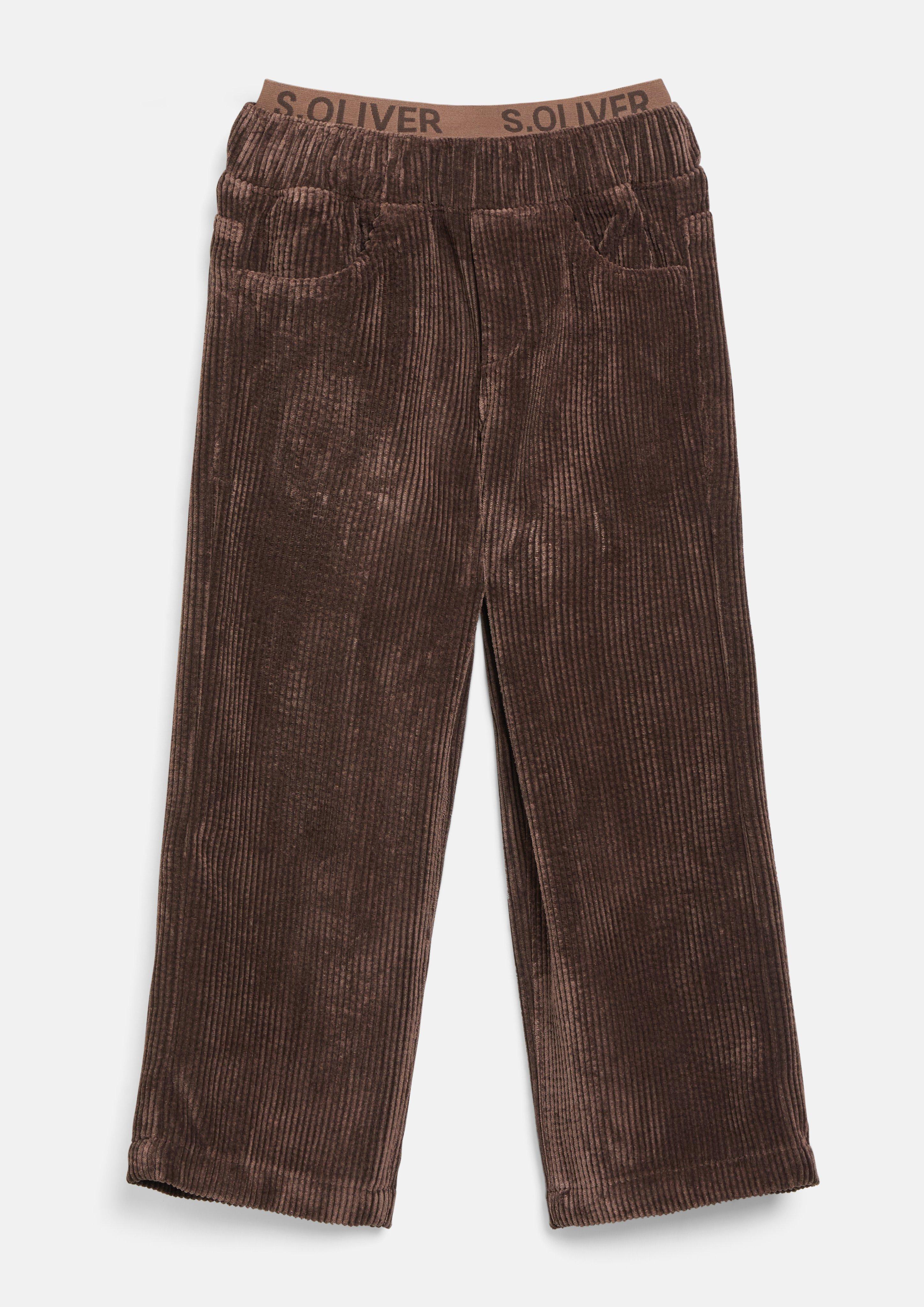 Junior Pantalon baggy en velours côtelé doux, coupe décontractée, avec bandeau logo en marron foncé de s.Oliver