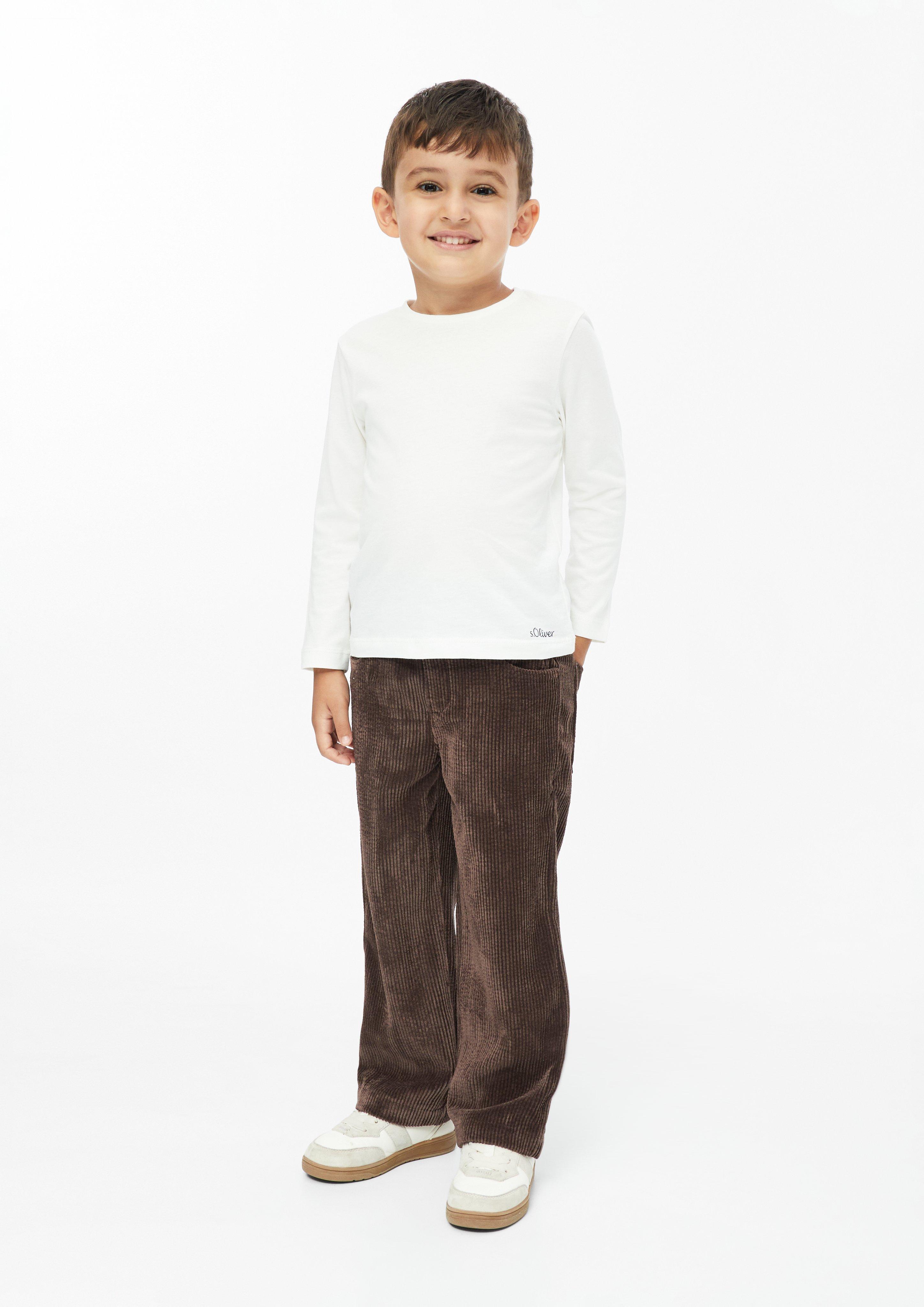 Soft, baggy corduroy pants in a relaxed fit with logo tape in dark brown by s.Oliver