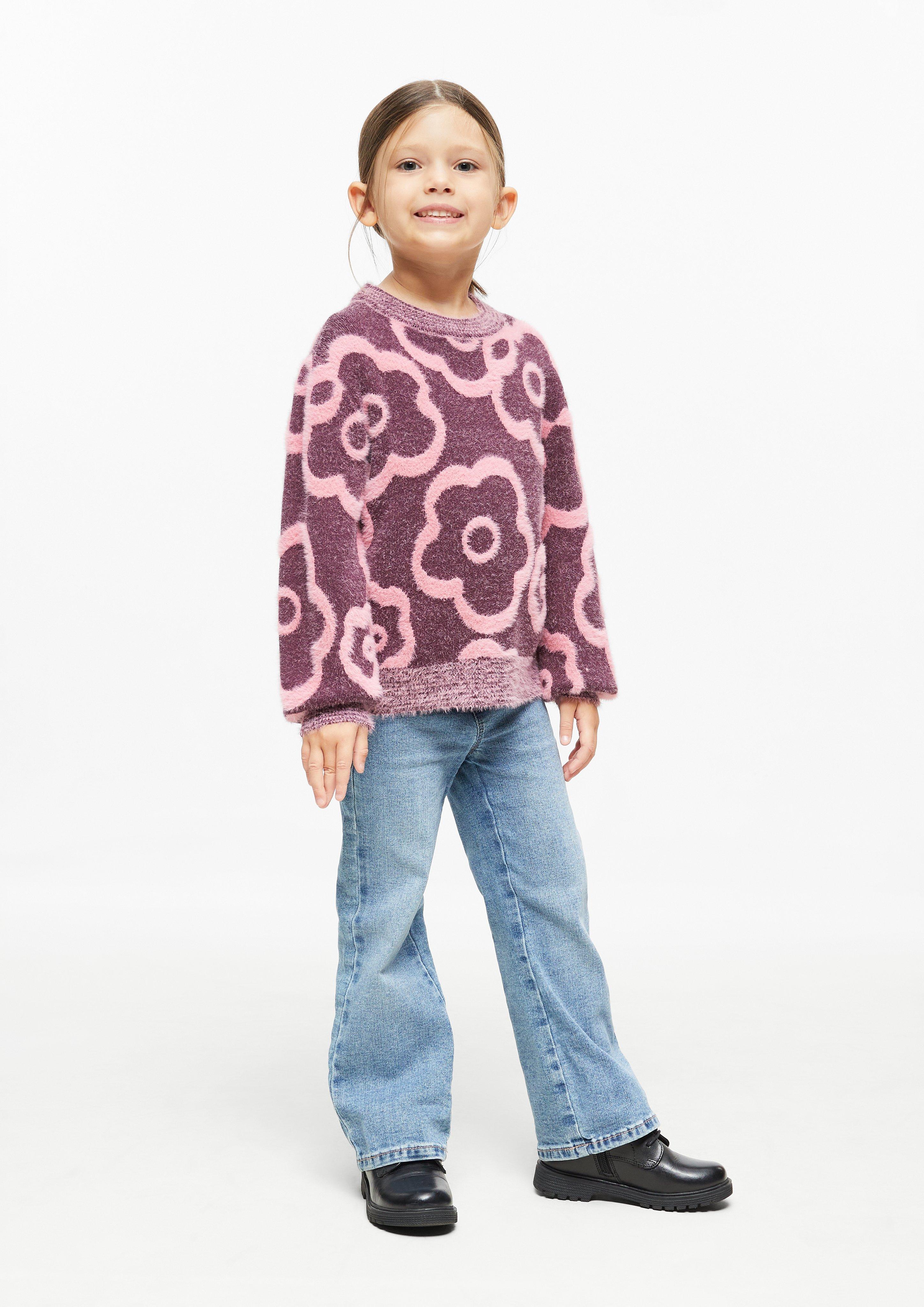 Kids Cozy Knit Sweater with Floral Pattern in pink by s.Oliver