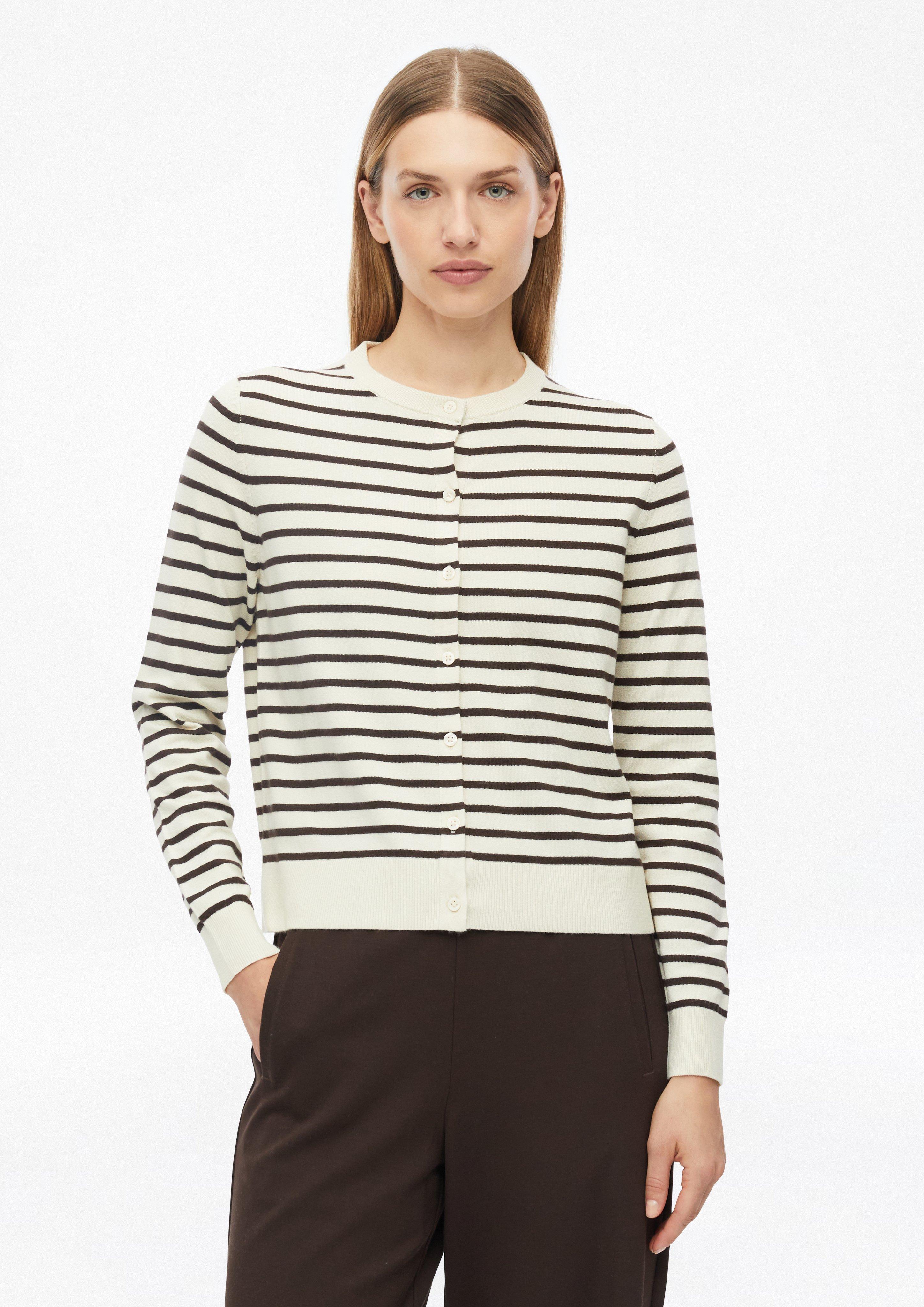 Damen Geringelte Strickjacke mit Knopfleiste in beige von s.Oliver