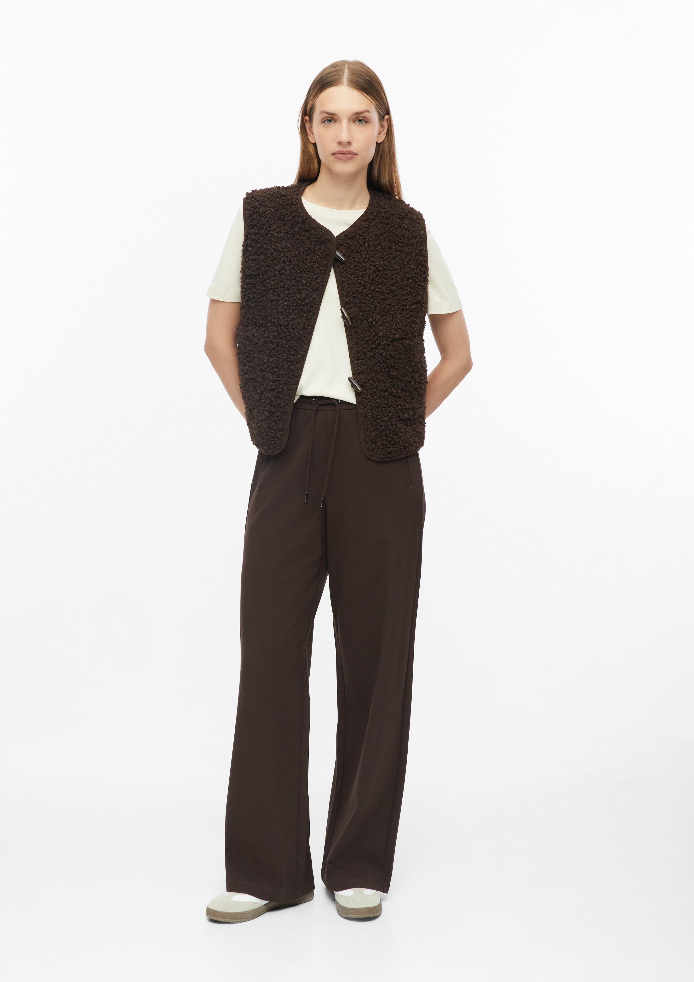 Dames Soepelvallende broek met wijde pijpen en elastische tailleband in bruin van s.Oliver