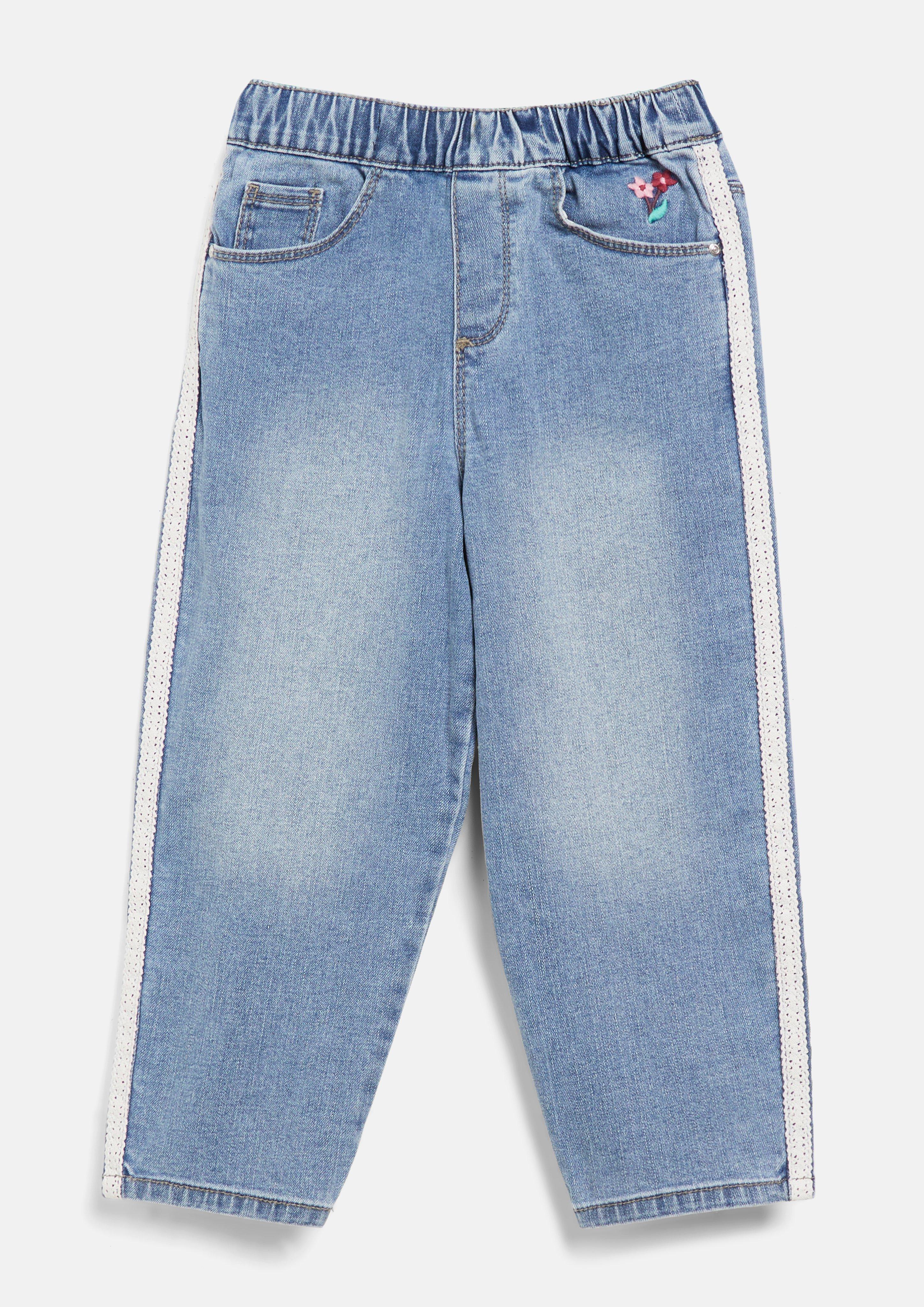 Junior Jean TONI / Coupe décontractée / Taille mi-haute / Jambe fuselée / Broderie et bande de dentelle en bleu de s.Oliver