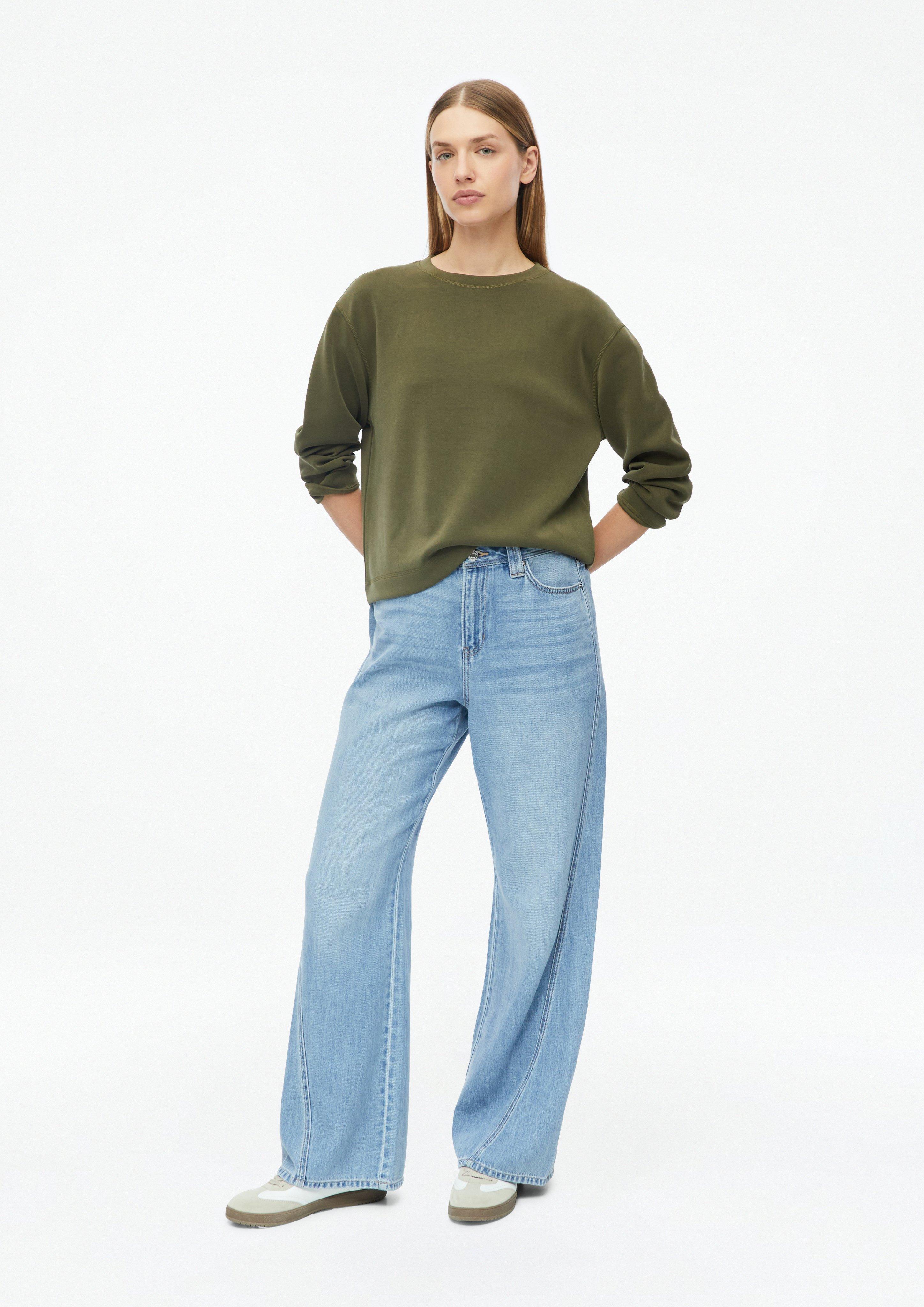 Femmes Sweat-shirt Scuba à manches larges en olive de s.Oliver