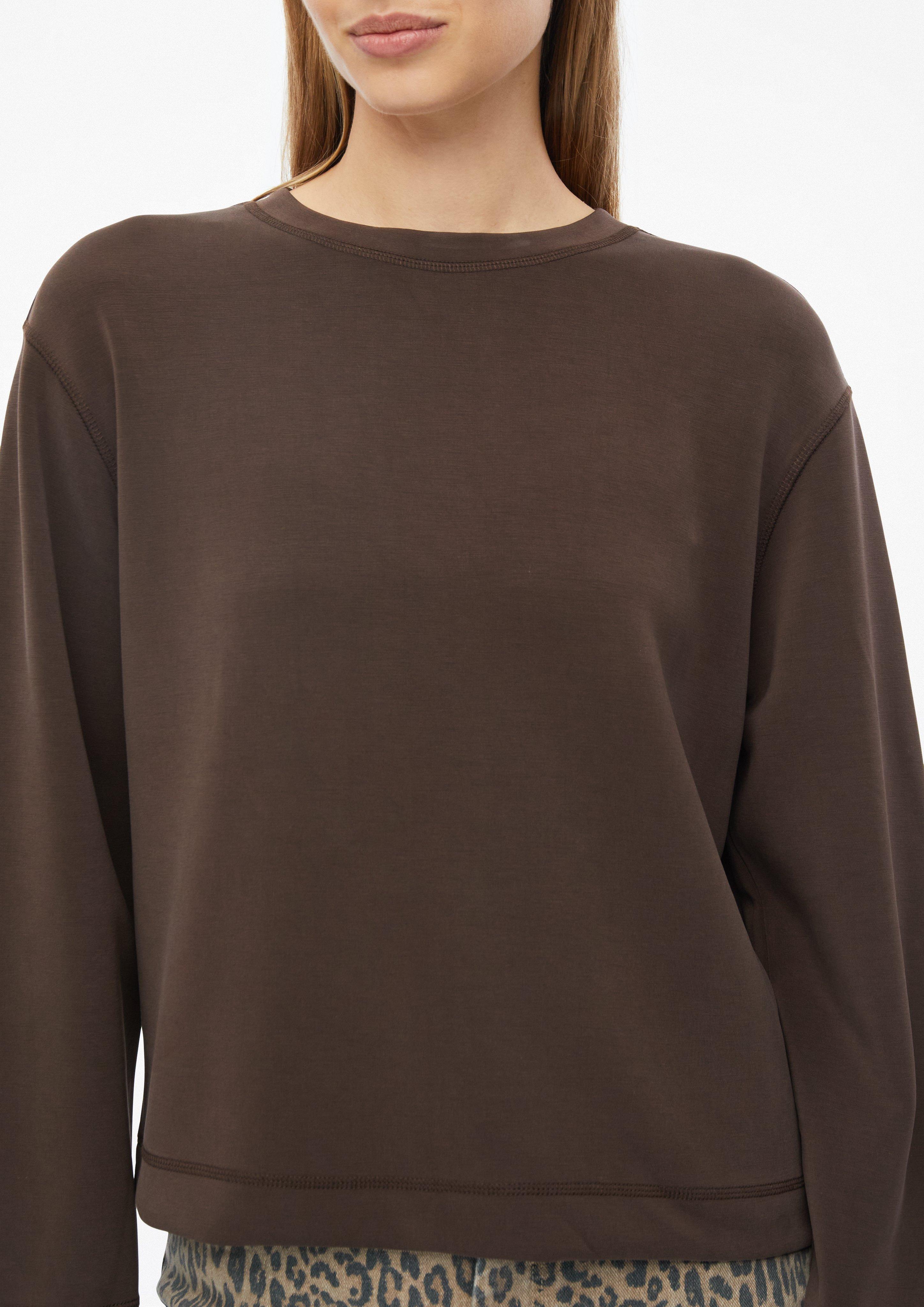 Femmes Sweat-shirt Scuba à manches larges en brun de s.Oliver