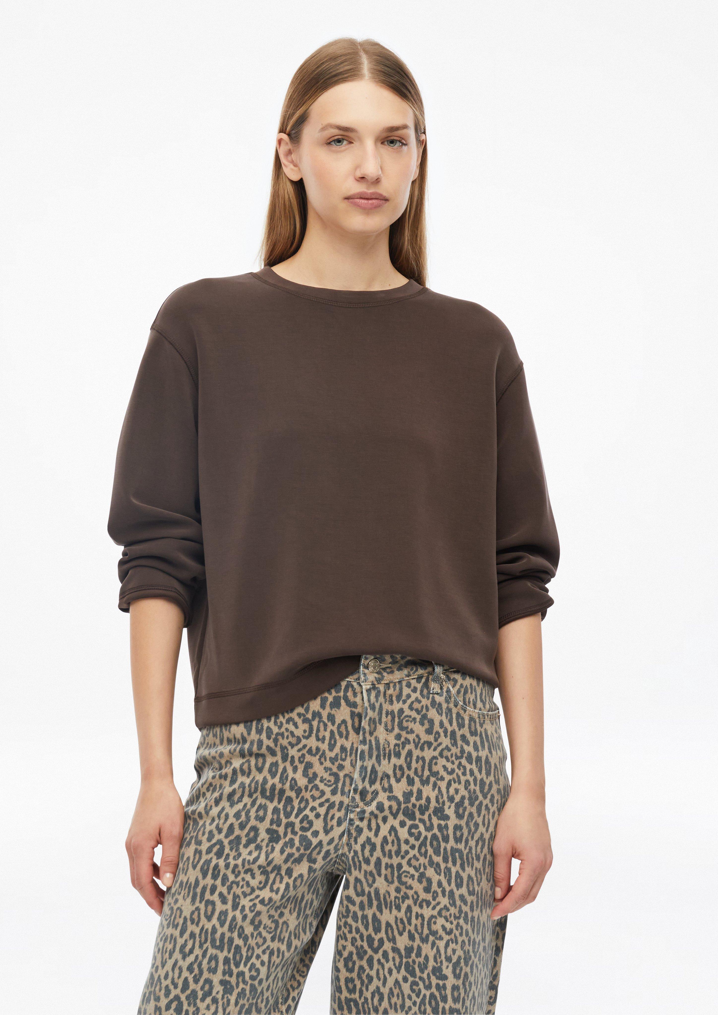 Scuba-sweatshirt met wijde mouwen in donkerbruin van s.Oliver