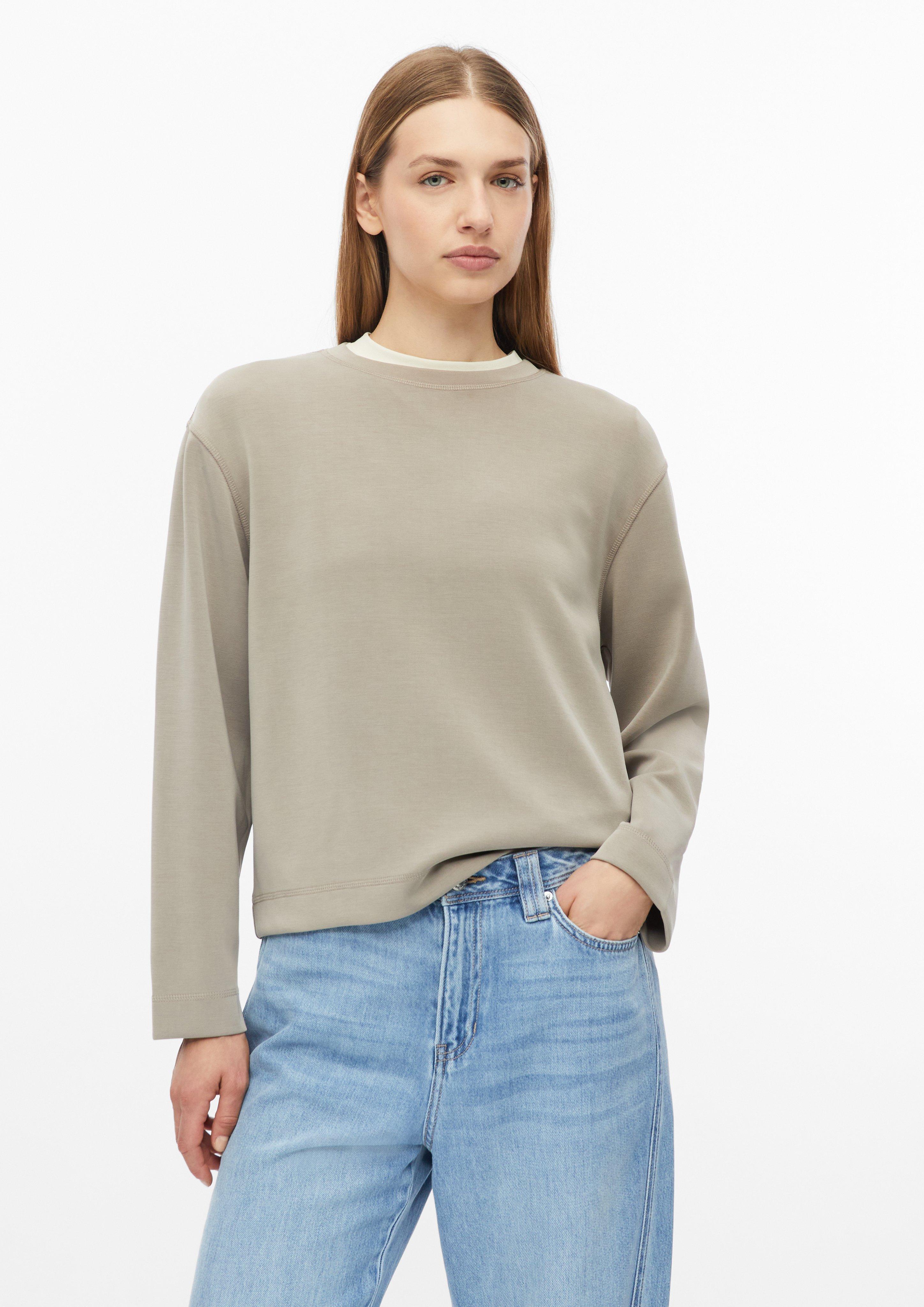 Dames Scuba-sweatshirt met wijde mouwen in zandkleuren van s.Oliver
