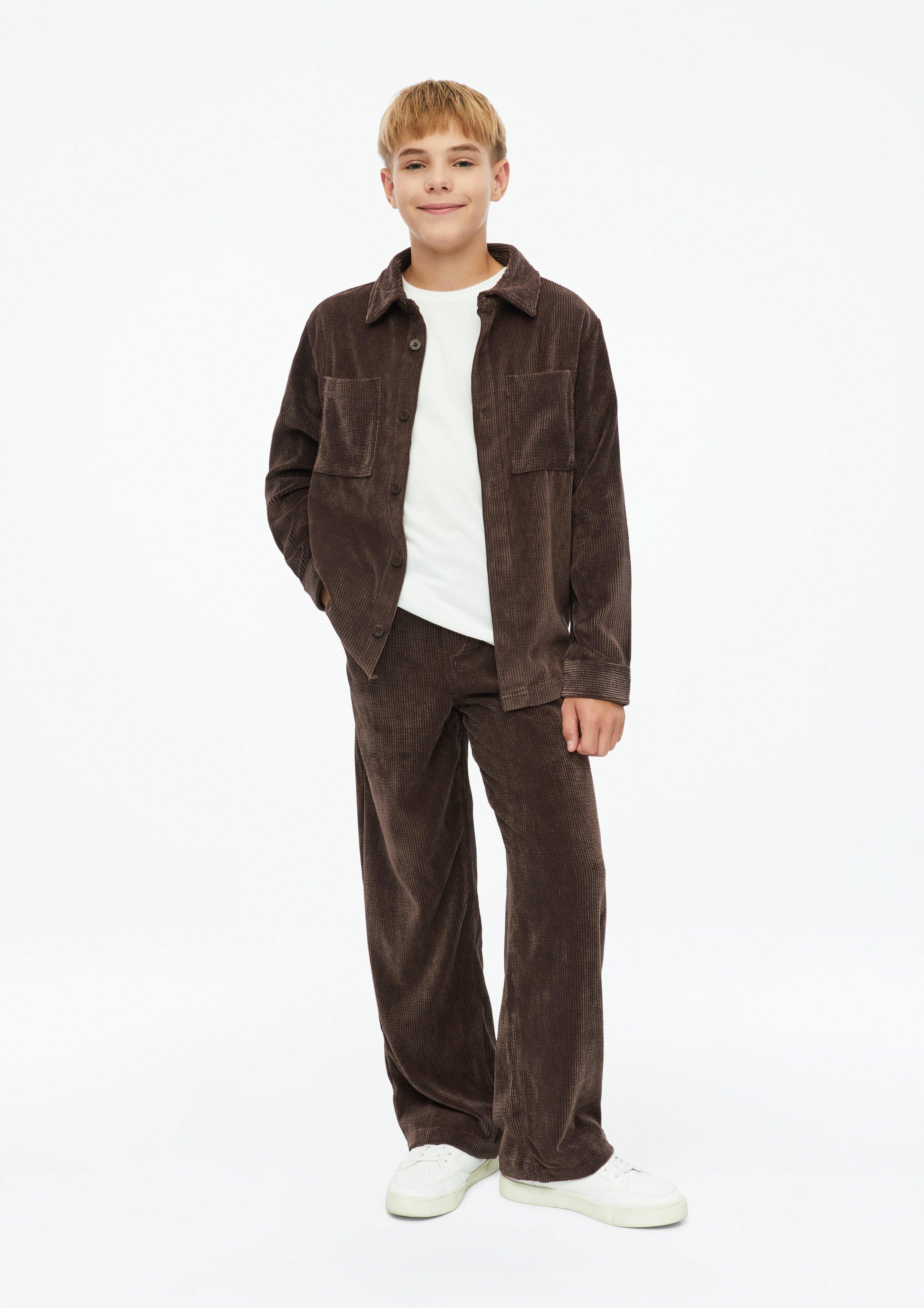Junior Pantalon en velours côtelé, coupe baggy / coupe décontractée / taille mi-haute / jambe large en brun de s.Oliver