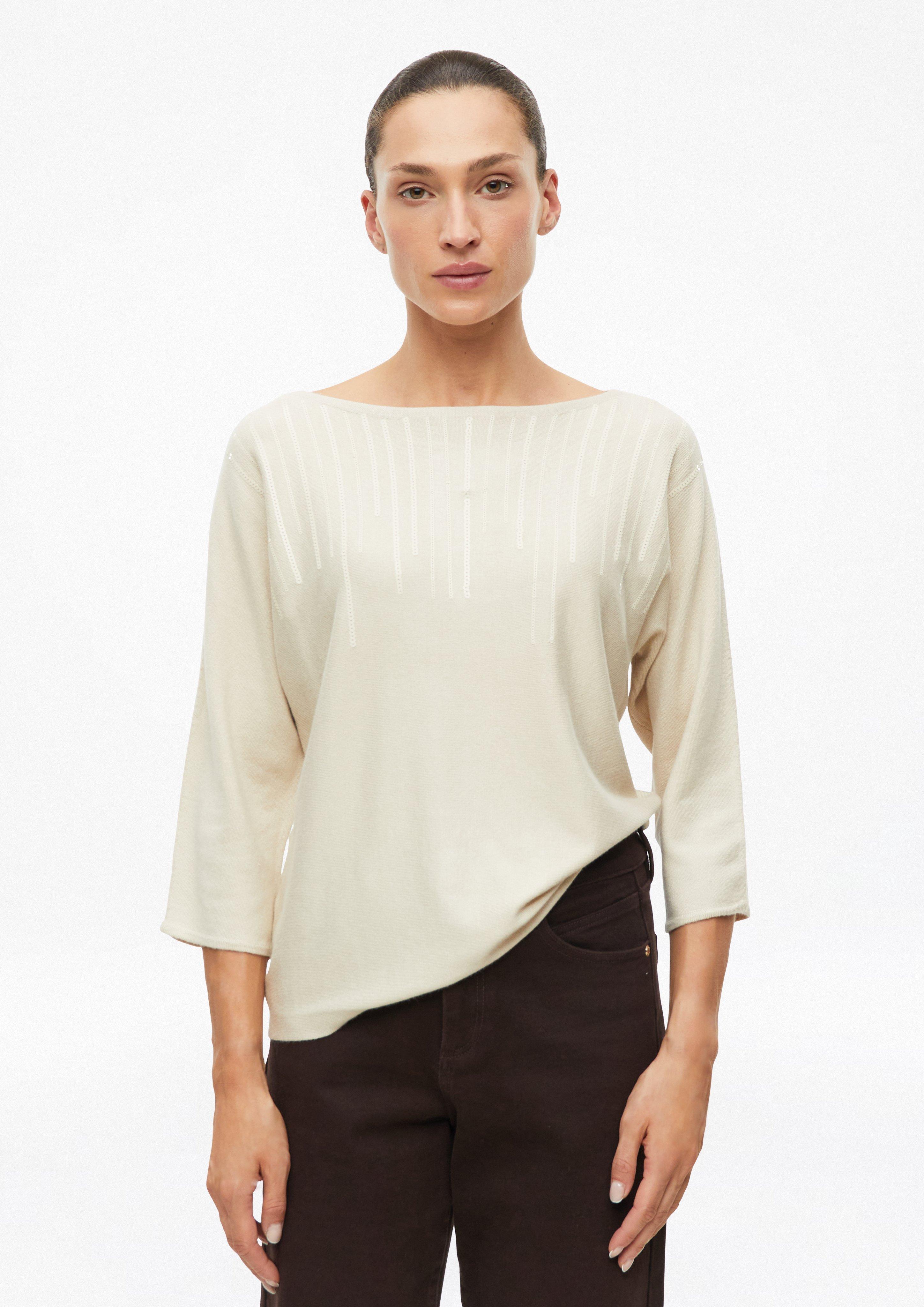 Dames Fijn gebreide trui met pailletten in een relaxte pasvorm in lichtbeige van s.Oliver BLACK LABEL