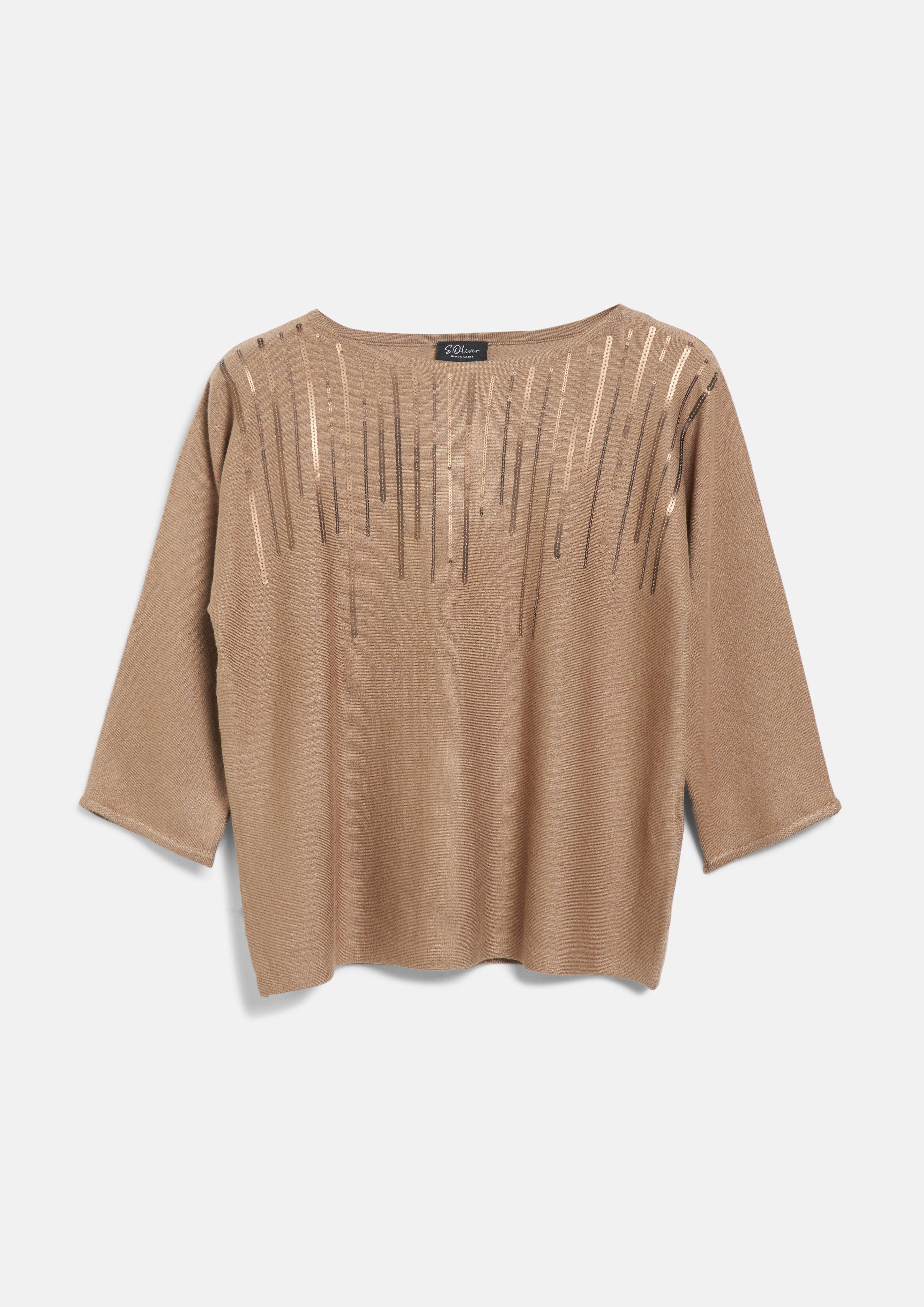 Damen Feinstrickpullover mit Pailletten im Relaxed Fit in hellbraun von s.Oliver BLACK LABEL