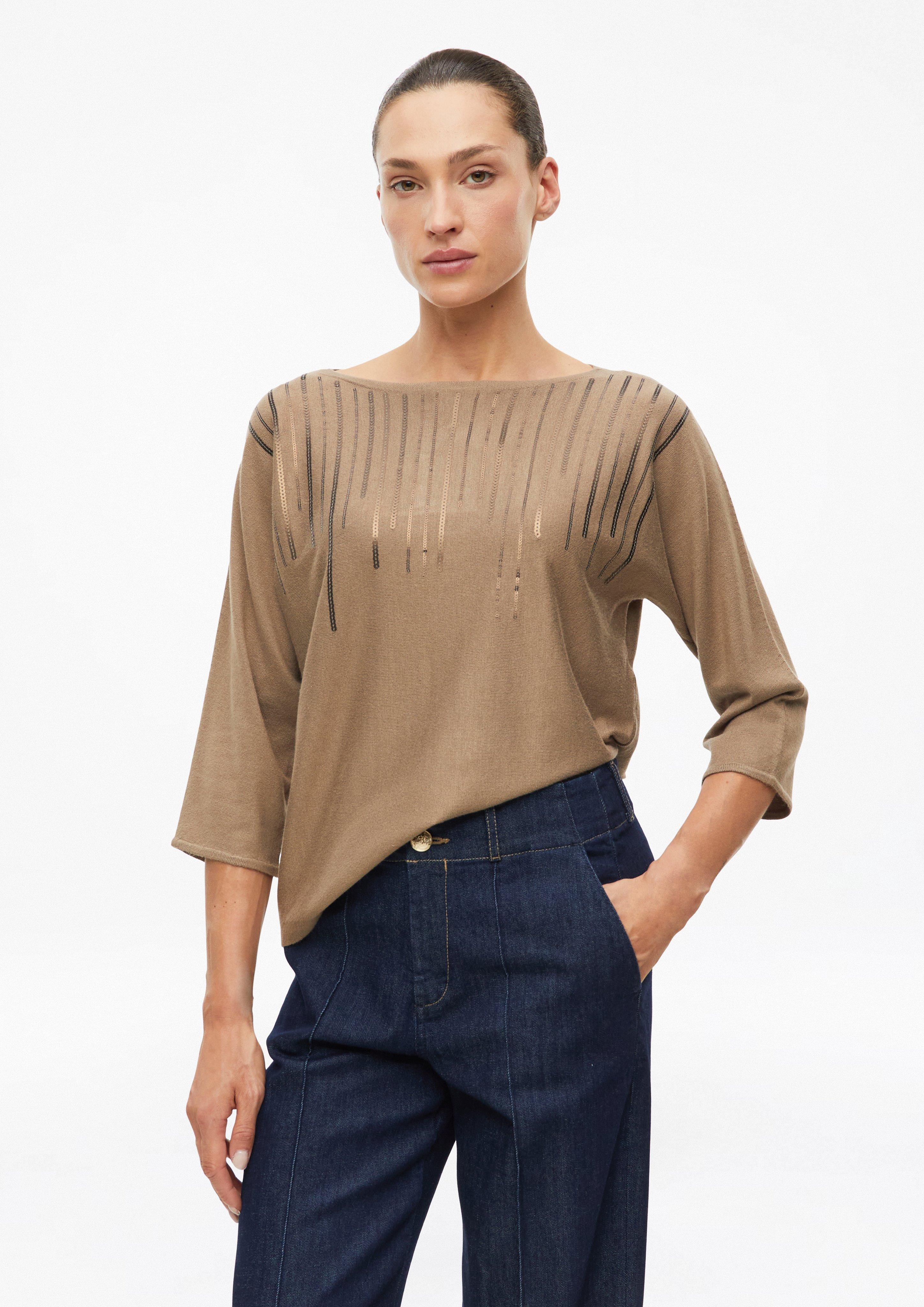 Fine-knit sweater with sequins in a relaxed fit in light brown by s.Oliver BLACK LABEL