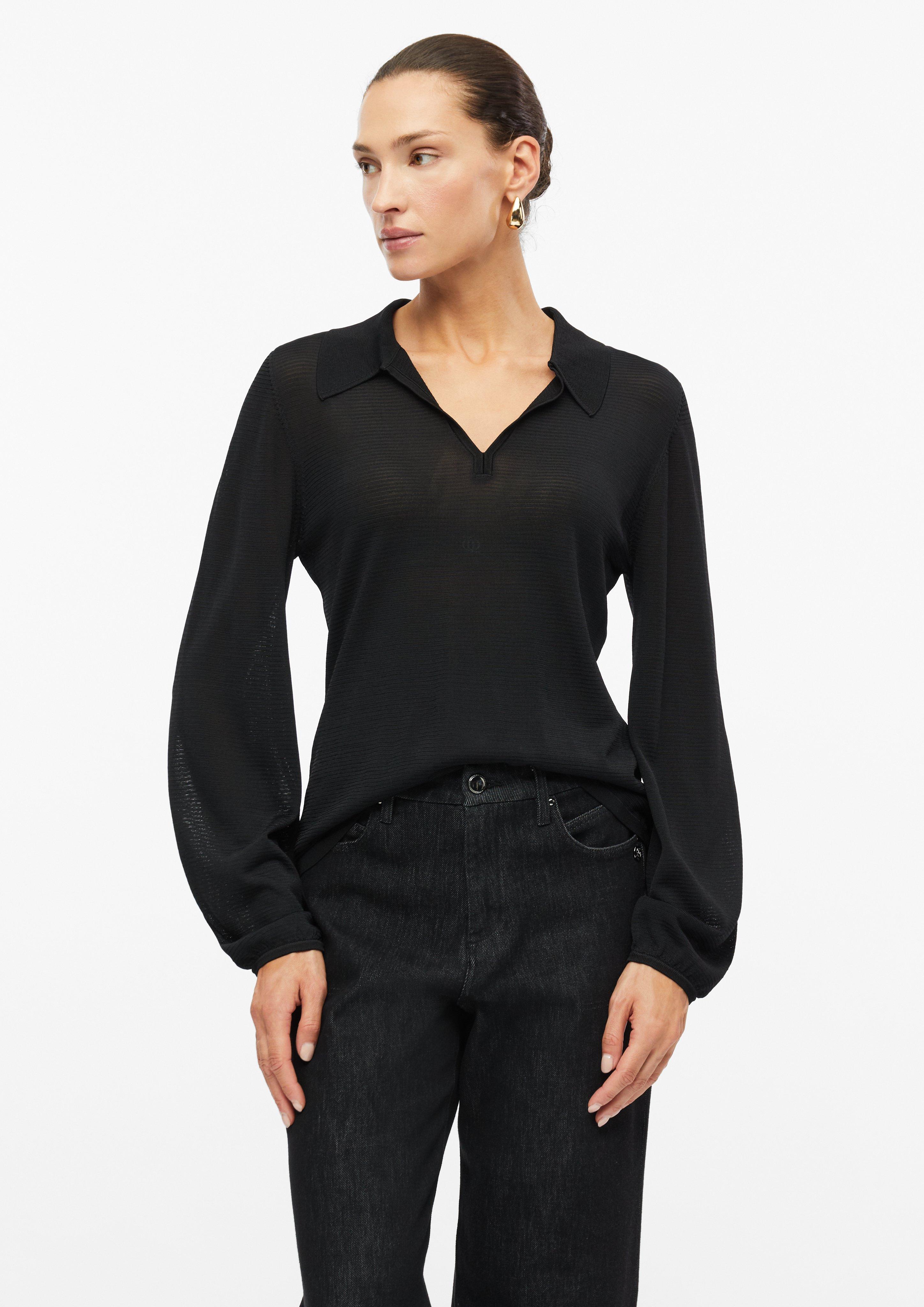 Semitransparentes Strick-Polo mit Ballonärmeln in Farbe schwarz von s.Oliver BLACK LABEL
