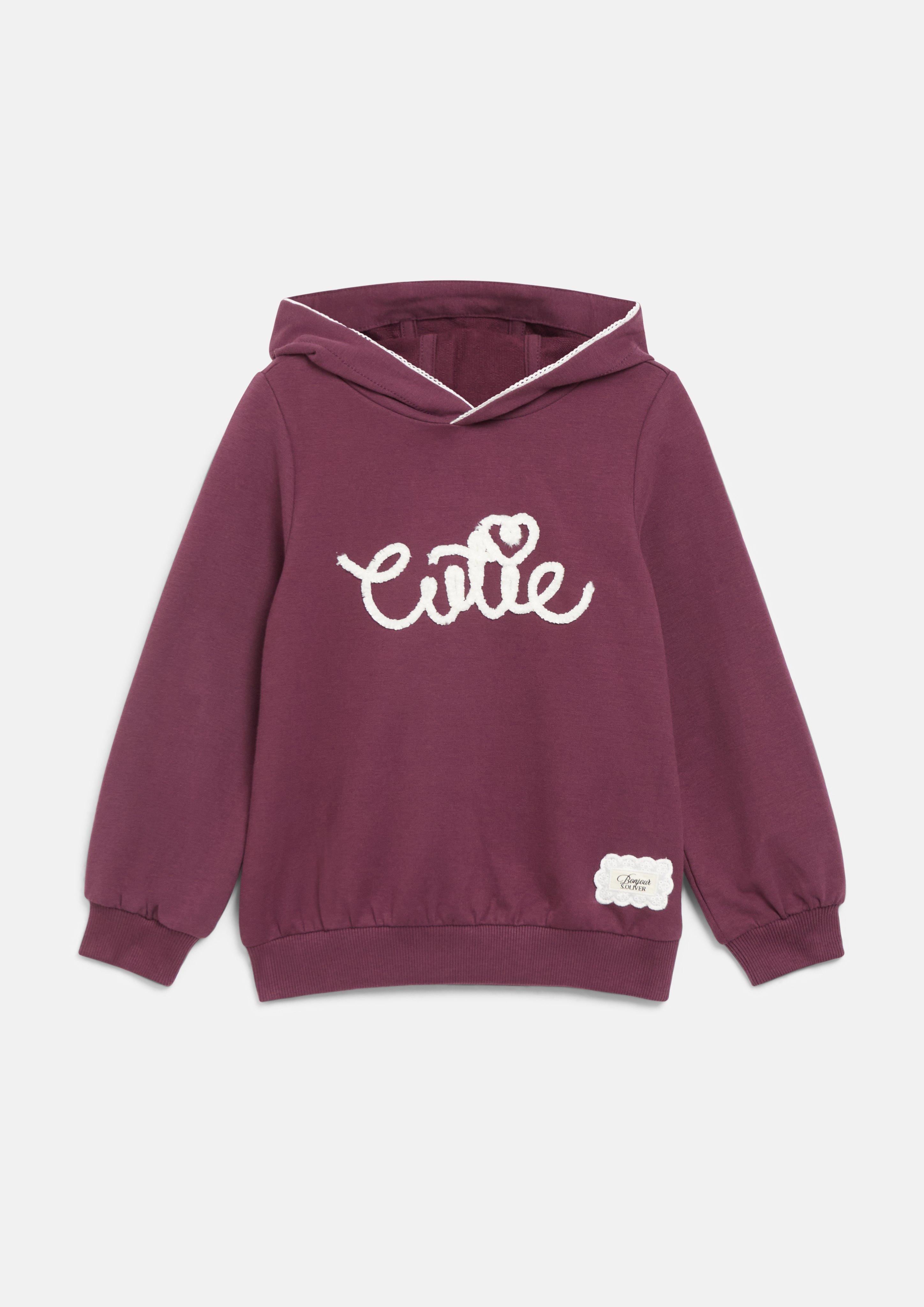 Hoodie mit Spitzen-Details und Applikation in Farbe bordeaux von s.Oliver