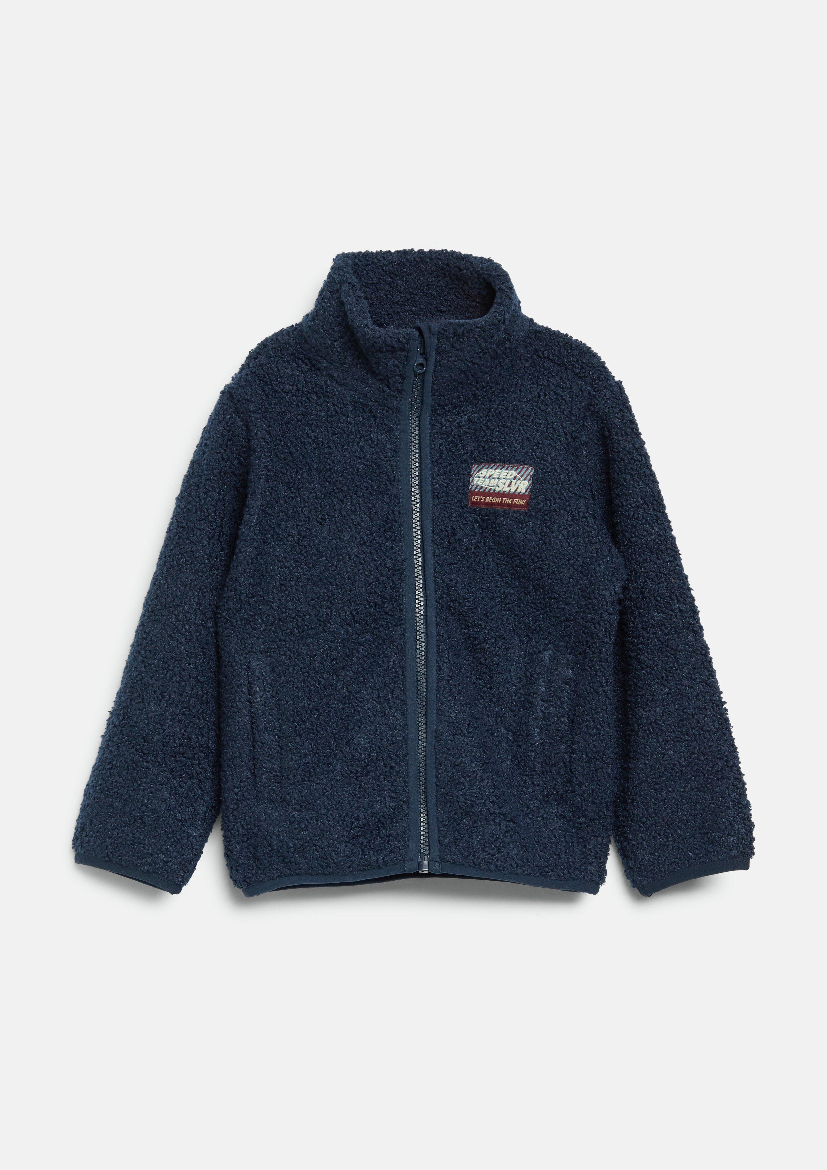 Kids Teddy jacket with stand-up collar and patch in blue by s.Oliver