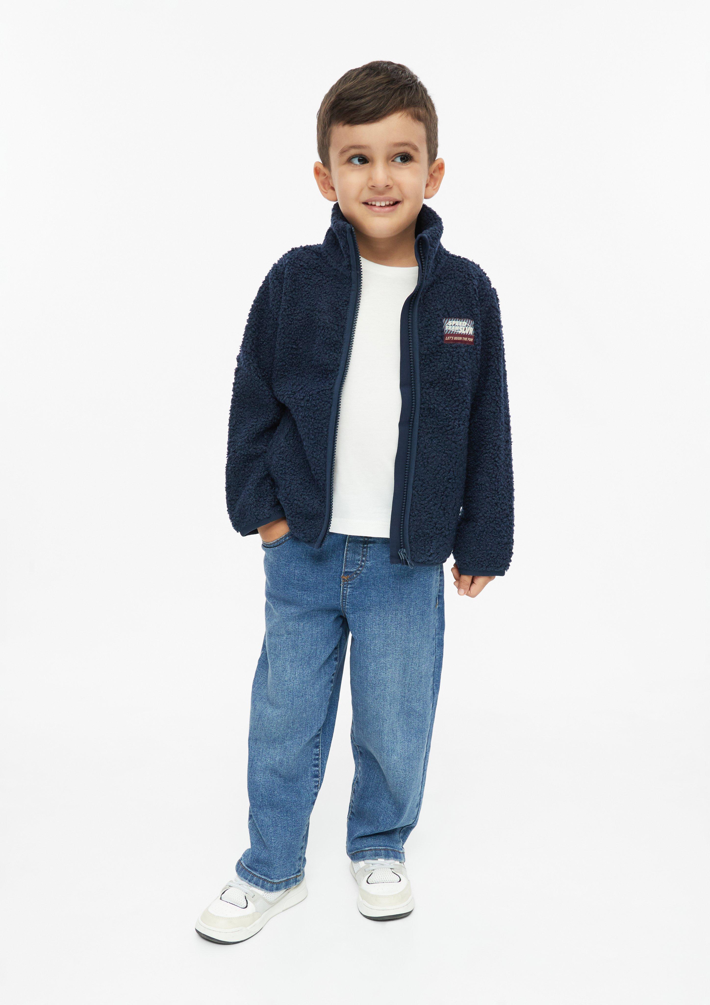 Kids Teddy jacket with stand-up collar and patch in blue by s.Oliver